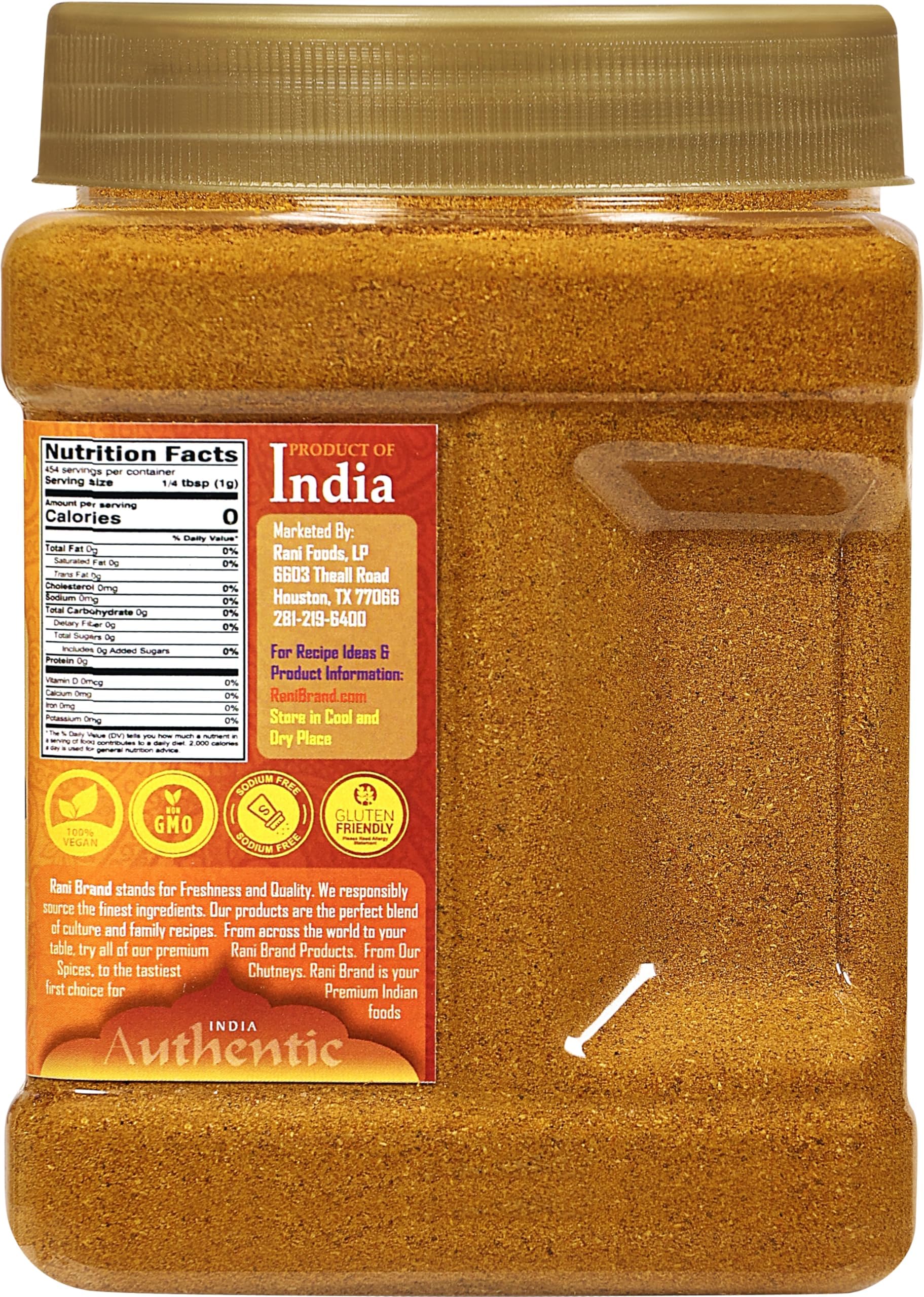 Rani Tandoori Masala (Natural, No Colors Added) Indian 11-Spice Blend 16oz (1lb) 454g PET Jar, Pack of 6 ~ Salt Free | Vegan | Gluten Friendly |