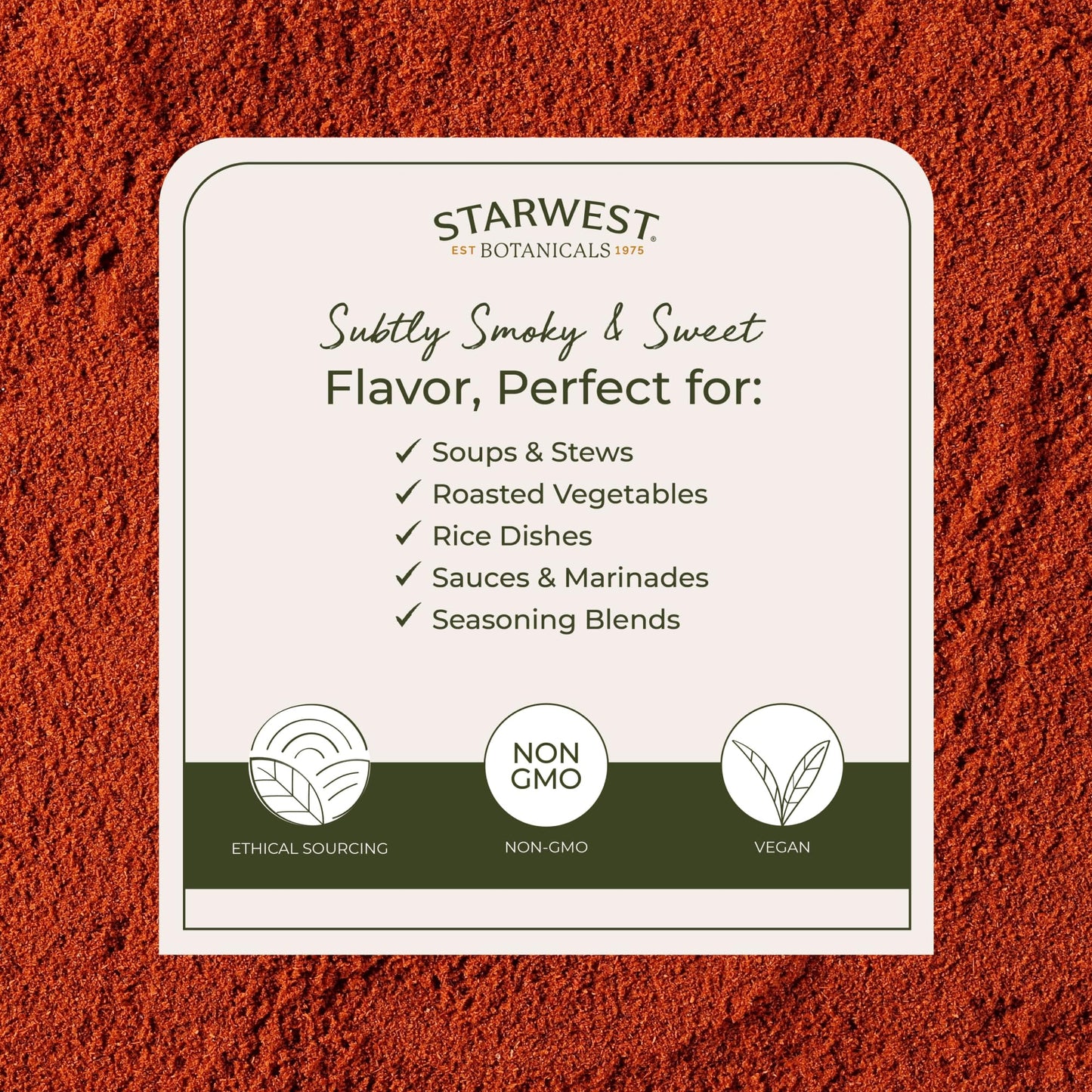 Starwest Botanicals Paprika Powder Organic - Dried Seasoning Spice for Cooking, Use for Chili, Potato Salad, Curry, Sauces, & More, Sweet & Smoky