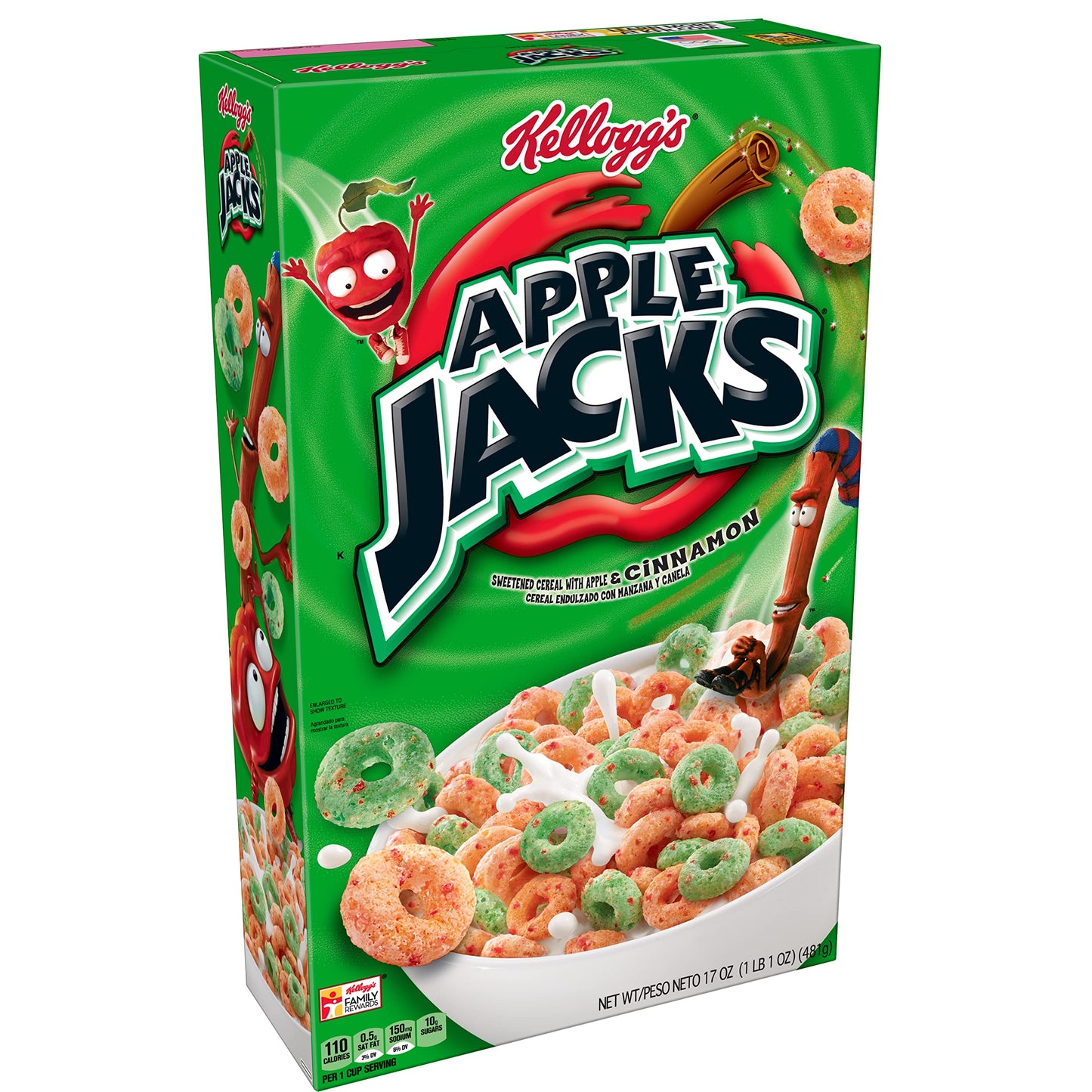 Kellogg's Apple Jacks, Breakfast Cereal, Original, Good Source of 8 Vitamins and Minerals, Large Size, 14.7oz Box