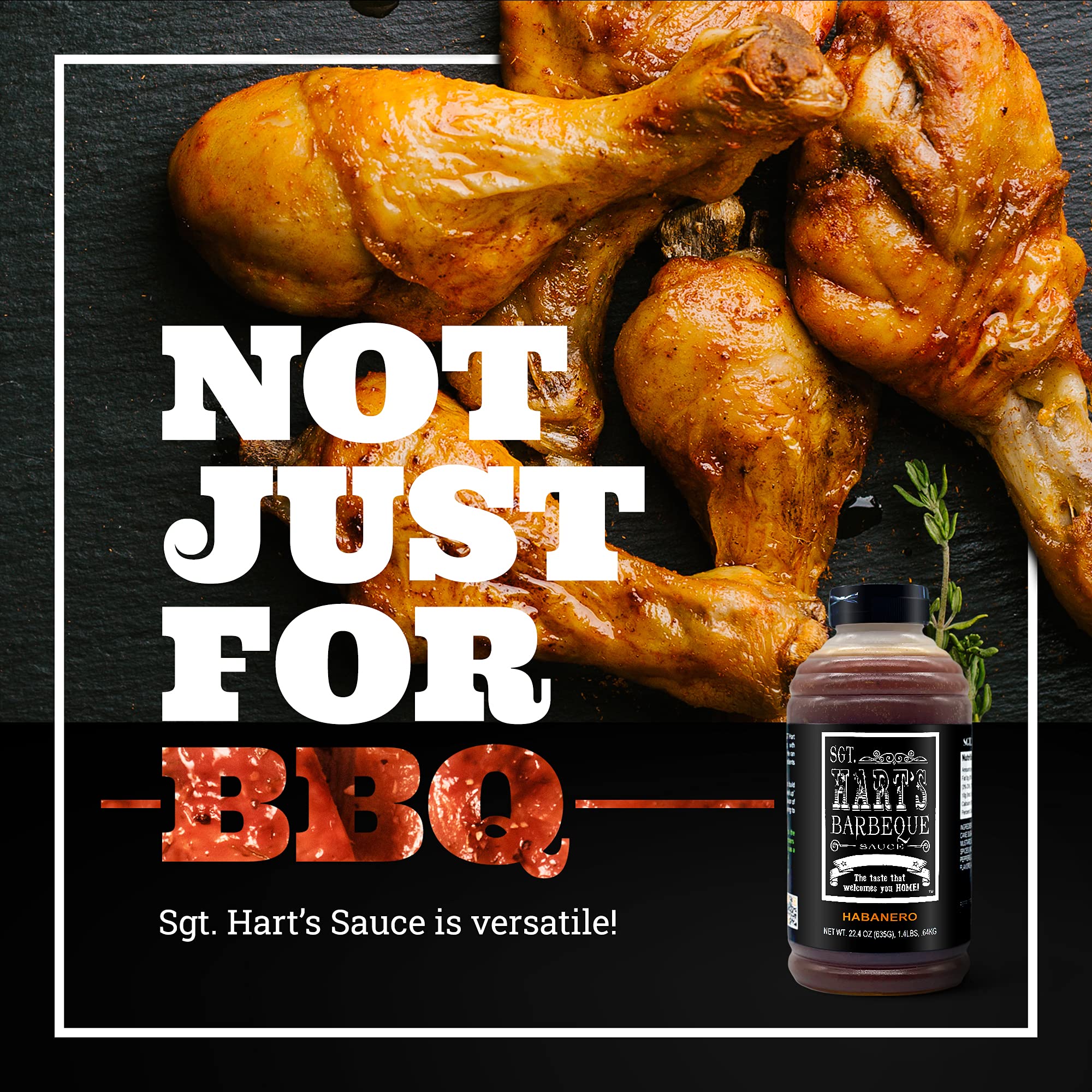 SGT. Hart’s Habanero BBQ Sauce, Spicy Smoky Flavor, 22.04 OZ Bottle, Premium Small Batch Barbecue Sauce for Wings, Chicken, Beef, Pork, Seafood