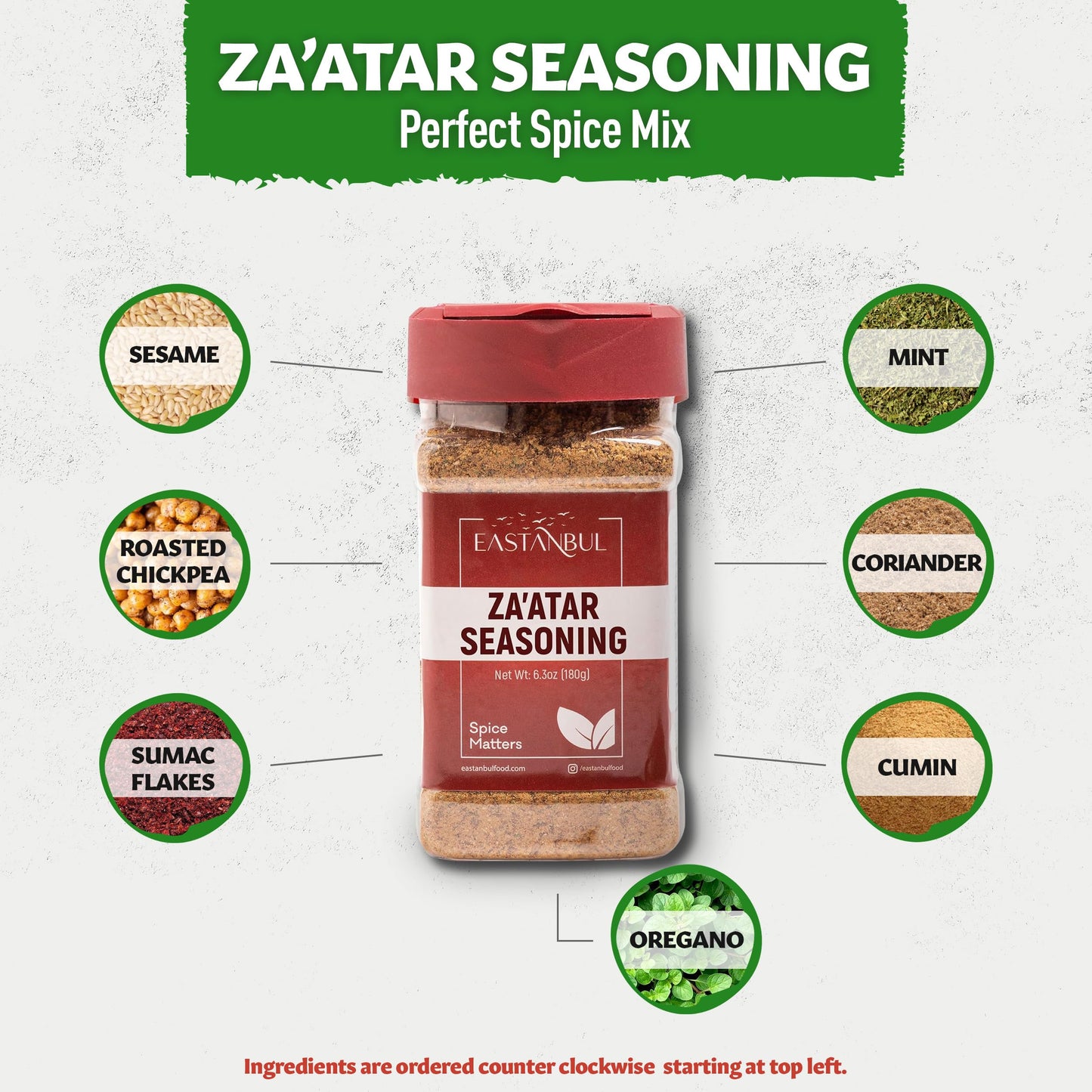 Eastanbul Zaatar Seasoning, 6.3oz, Za'atar, Zaatar Spice from Middle Eastern Spices, Perfect for Mediterranean Seasoning Blends, AKA Zahter, Zatar, Za