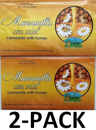 Manzanilla Té Con Miel. 25 Tea Bags. Camomile Tea with Honey. 2-PACK (50 Tea bags Total) (50 Bolsas)