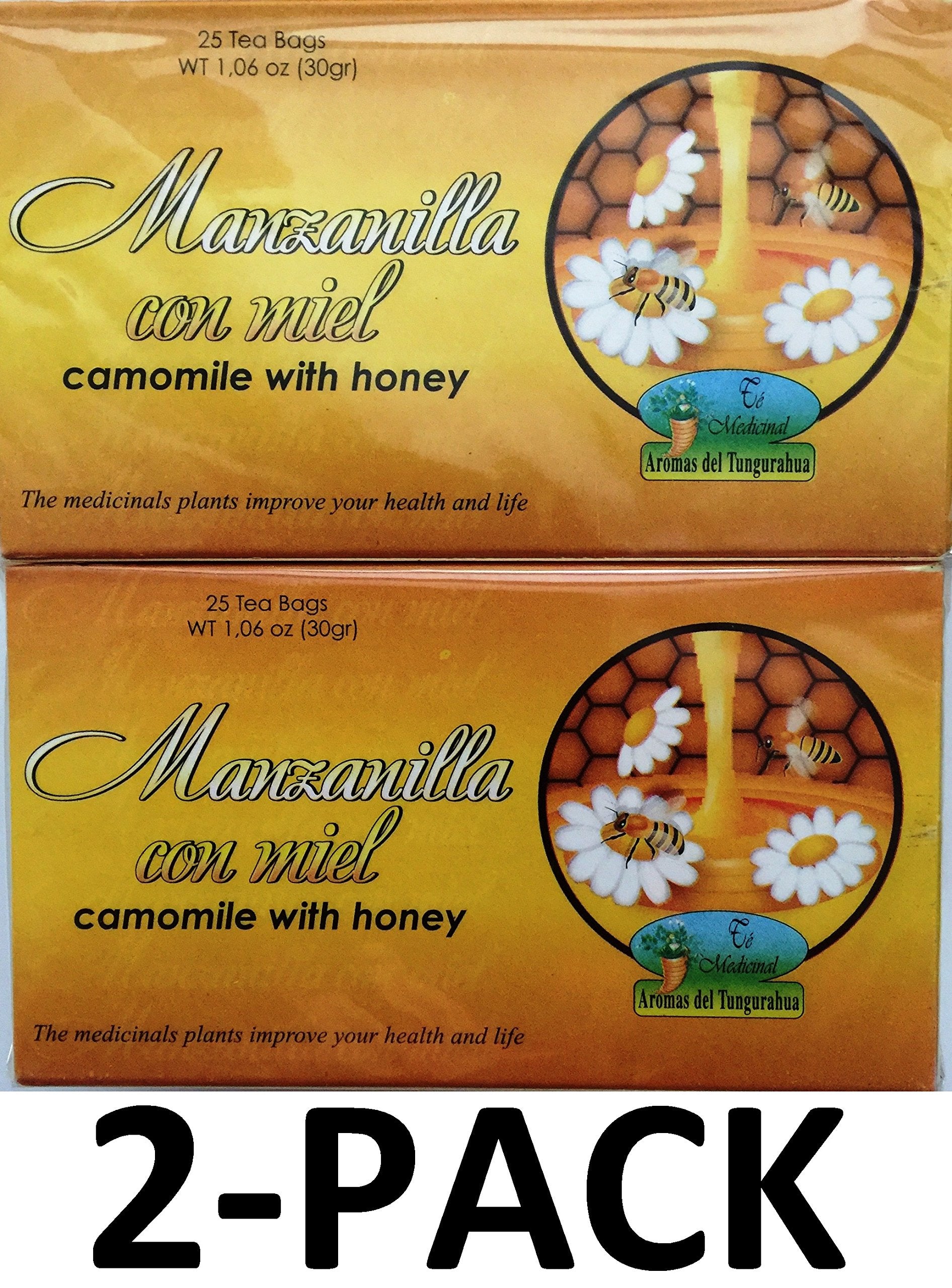 Manzanilla Té Con Miel. 25 Tea Bags. Camomile Tea with Honey. 2-PACK (50 Tea bags Total) (50 Bolsas)