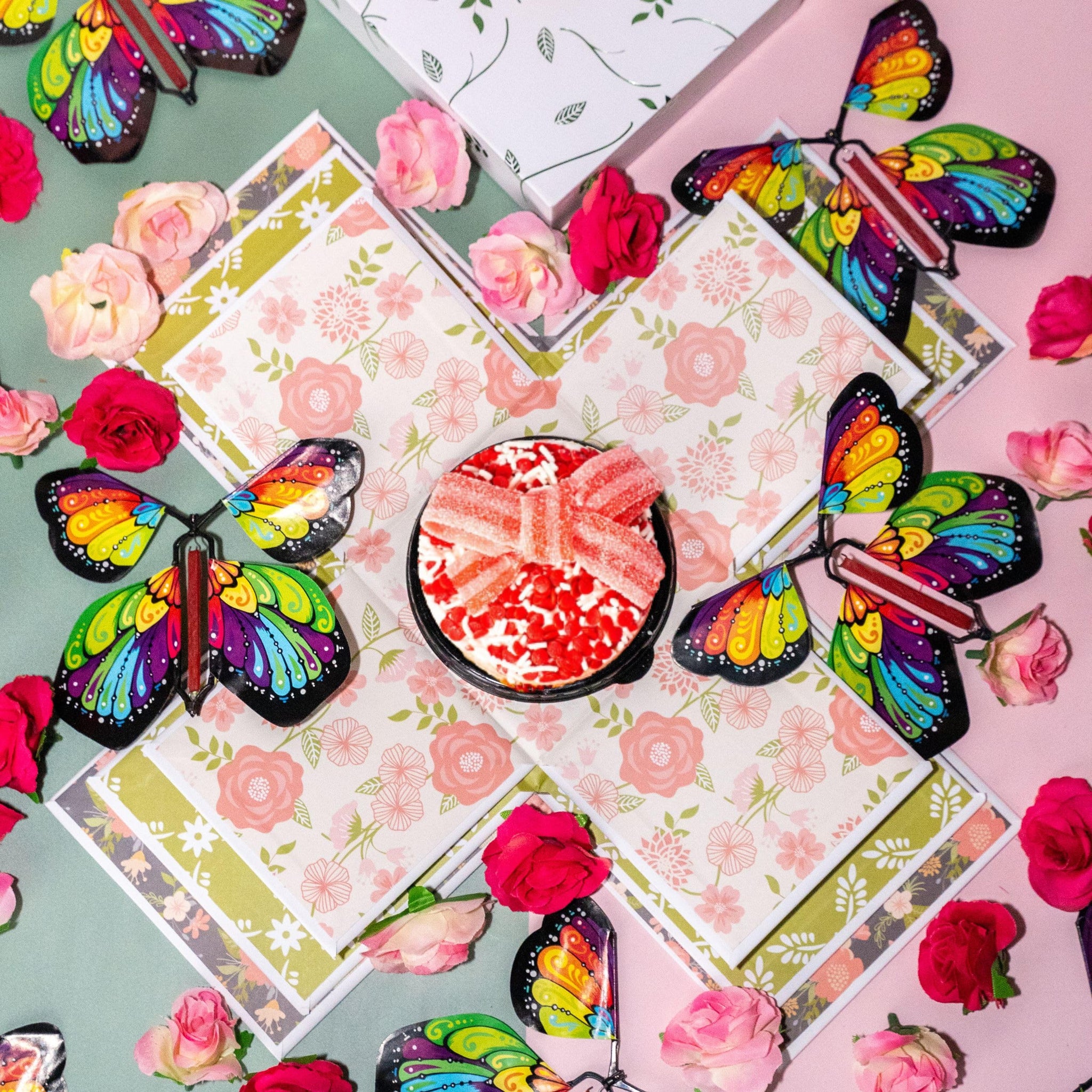 Blossom Explosion Box, Ready to Gift, No Assembly Required with Flower Shower & Flying Butterfly Surprise by Send A Cake - Gift for Women, Men