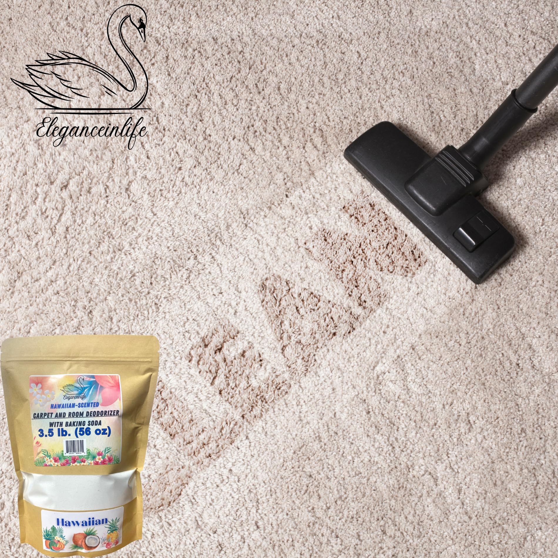 Eleganceinlife Hawaiian-Scented Carpet and Room Deodorizer with Baking Soda, 3.5 lb. (56 oz)