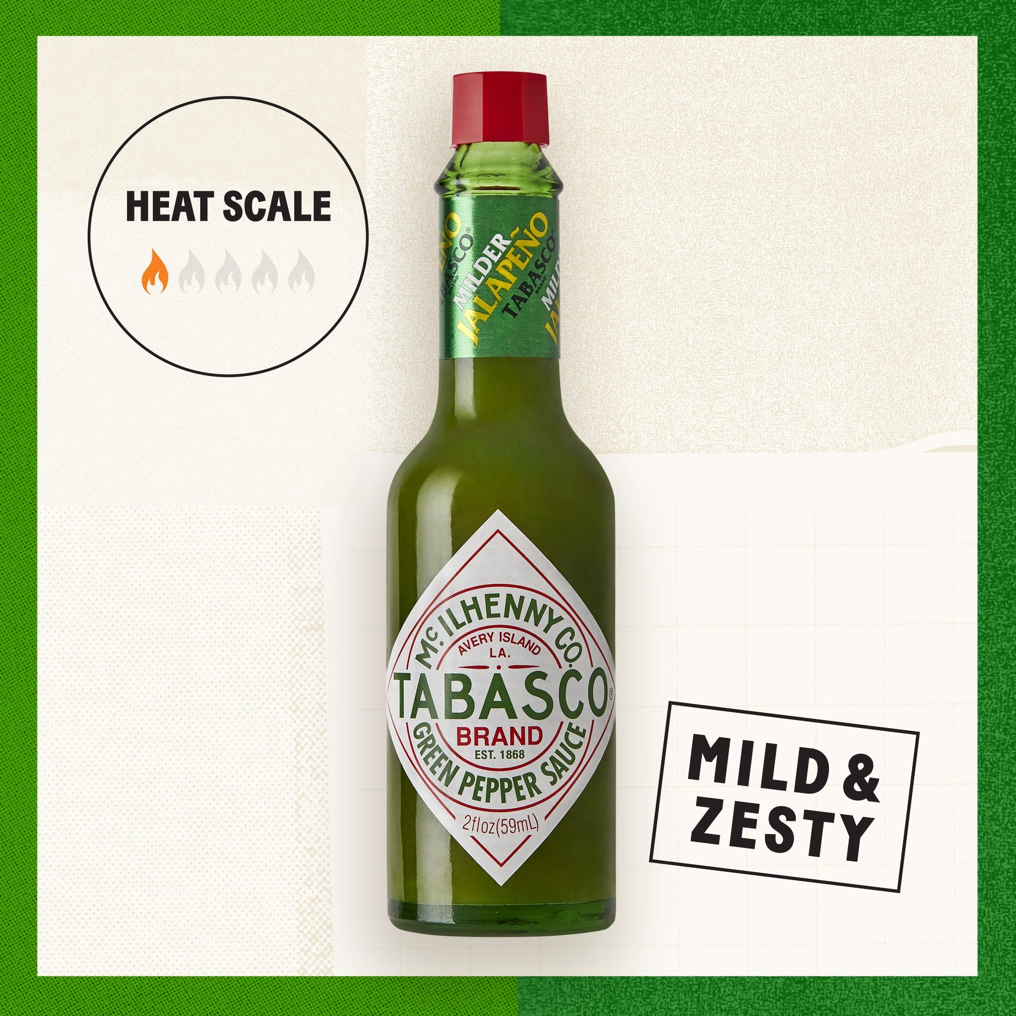 TABASCO Brand Green Jalapeno Pepper Sauce, Mild Hot Sauce, Glass Bottle, Versatile, Balanced Jalapeno Sauce, Crisp & Zesty, Great on Mexican Dishes