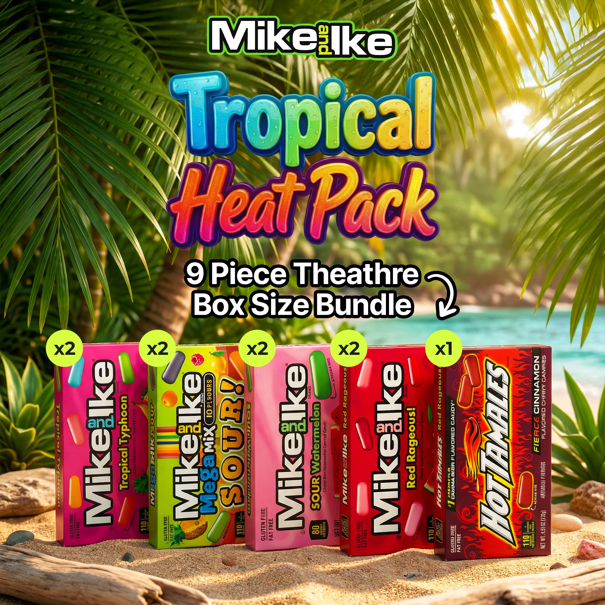 BP Bundle - Mike and Ike Theatre Box Candy Variety Pack - Fruity, Sour & Spicy Mixes - Candied Fruit, Mixed Fruit Gummy Candies Individually Wrapped
