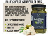 Green Jay Gourmet Blue Cheese Stuffed Olives - Cheese Stuffed Green Olives for Cocktail Garnish & Cheese Board - Dirty Martini Olives - Gourmet Olives