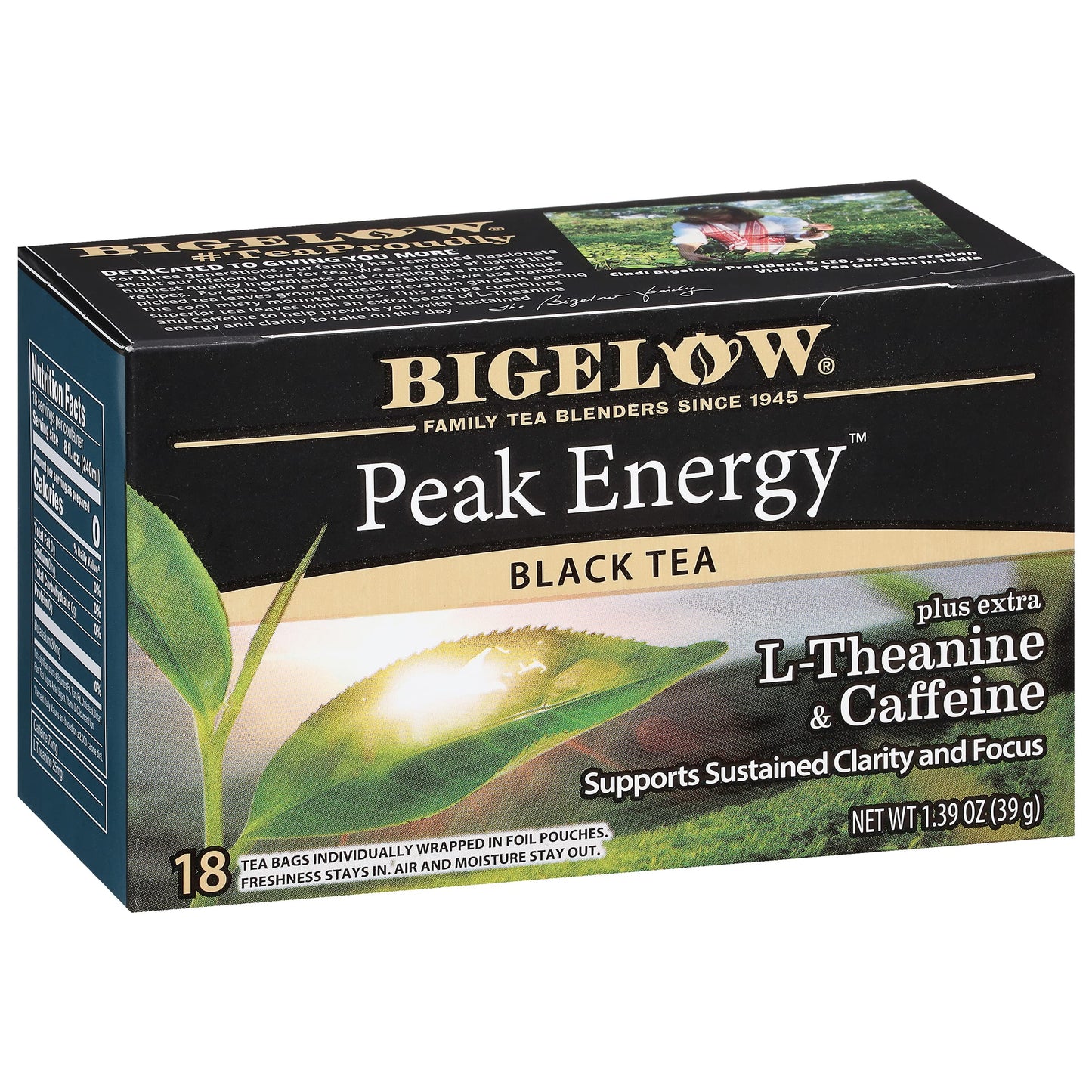 Bigelow Tea Peak Energy plus L-Theanine Black Tea, Caffeinated, 18 Total Tea Bags (Pack of 1)