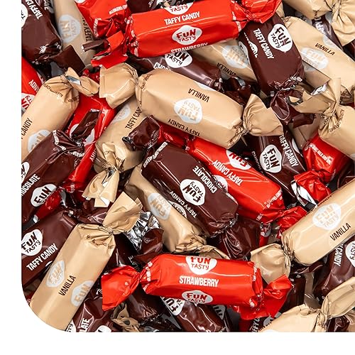 Taffy Candy - 1 Pound Pack (75 Count) - Old Fashioned Candy - Individually Wrapped Premium Assorted Caramels - Vanilla, Chocolate, Strawberry