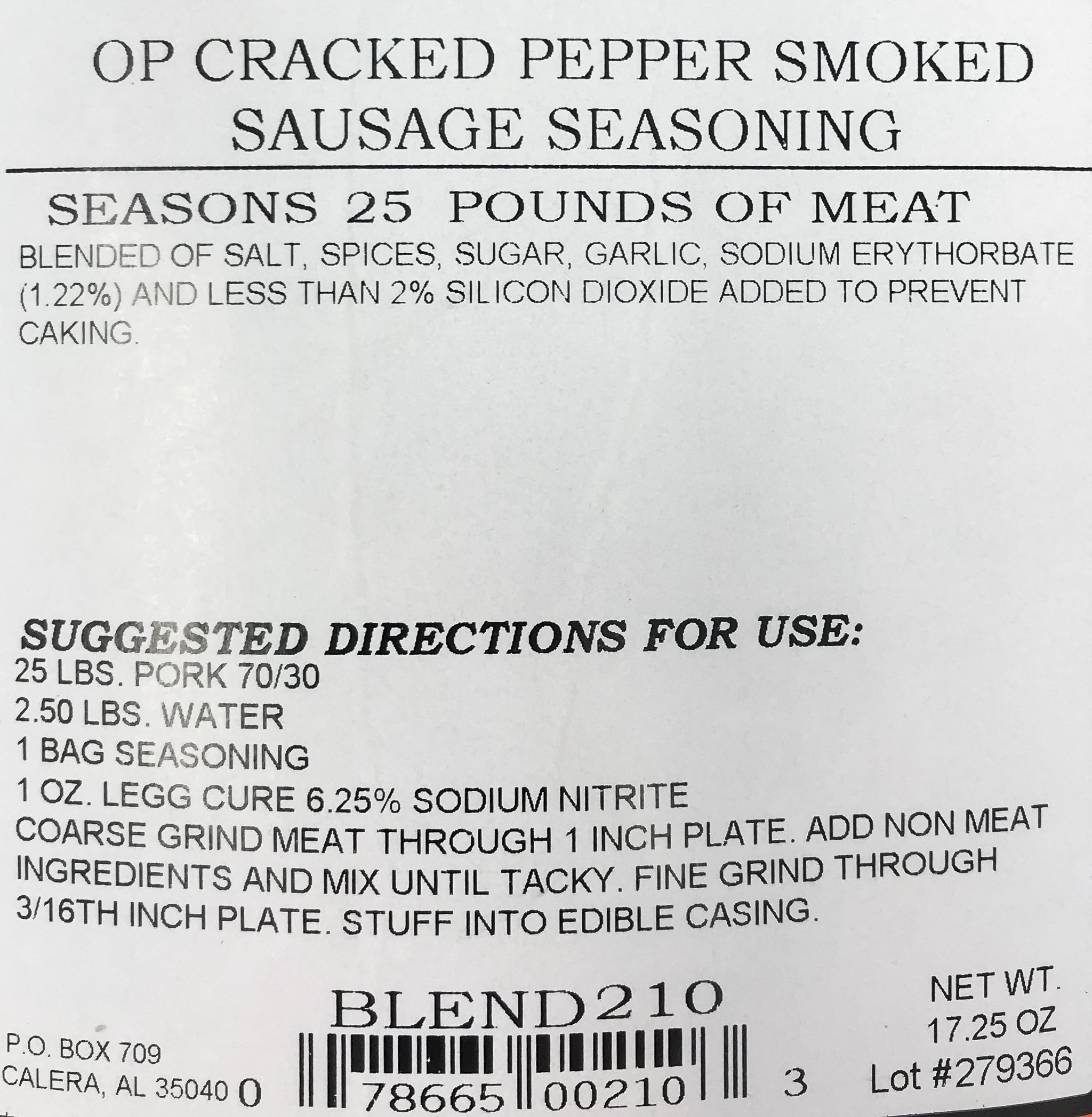 A.C. Legg, Inc. Cracked Pepper Smoked Sausage Seasoning with Cure Packet, 17.25 oz, Seasons up to 25 lbs, For Pork, Beef & Wild Game
