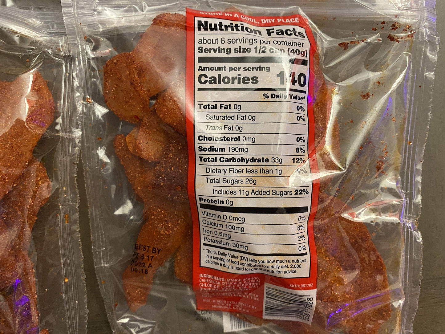 Trader Joe's Dried Chile Spiced Mango, 2 - 8 Oz Bags