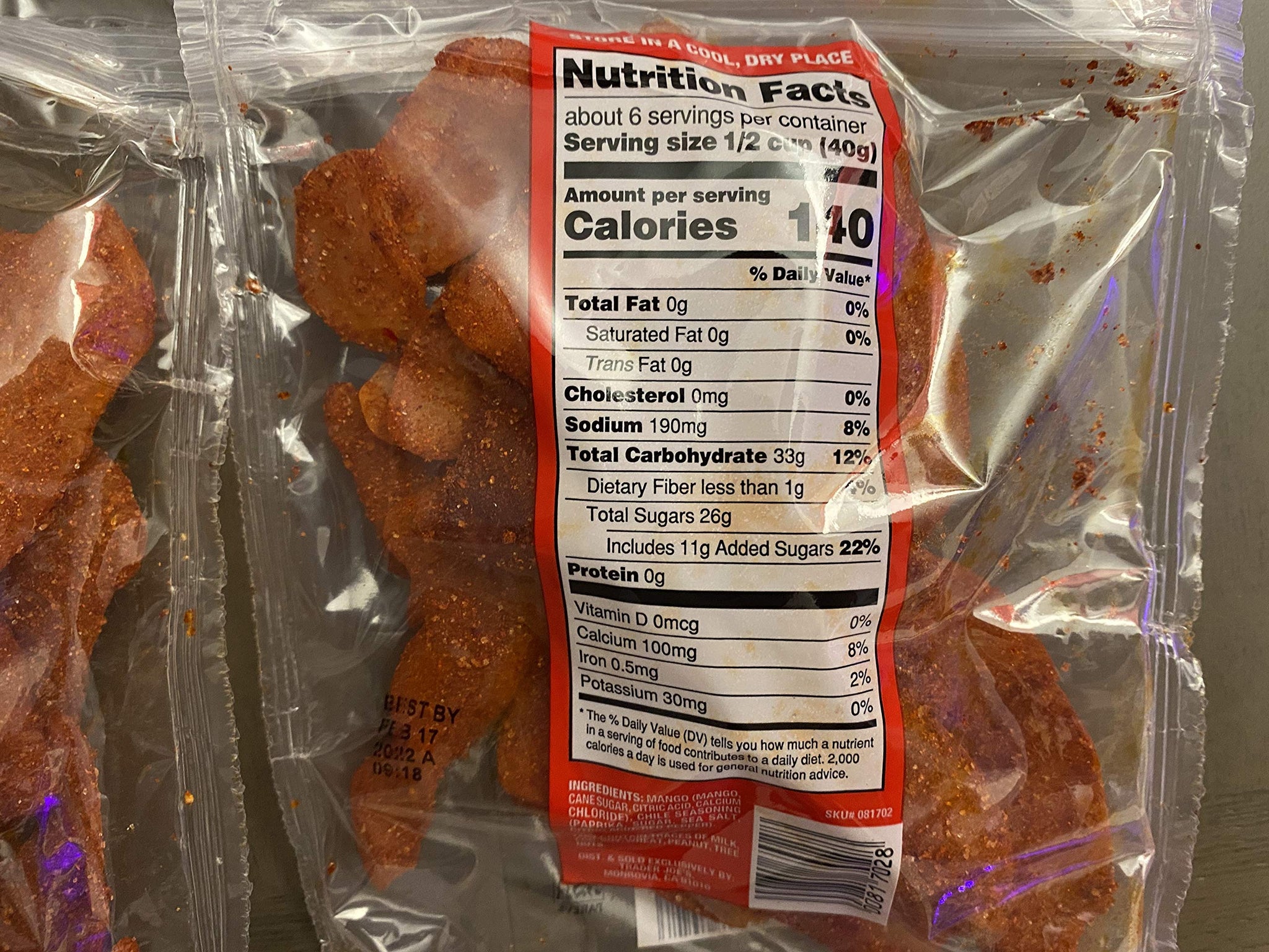 Trader Joe's Dried Chile Spiced Mango, 2 - 8 Oz Bags