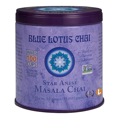 Blue Lotus Chai - Star Anise Masala Chai - Makes 100 Cups - 3 Ounce Masala Spiced Chai Powder with Organic Spices - Instant Indian Tea No Steeping