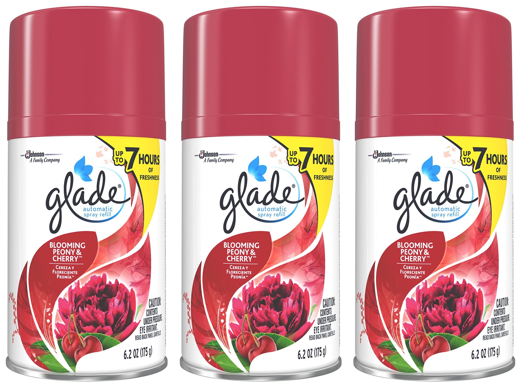 Glade Automatic Spray Refill - Blooming Peony & Cherry - Net Wt. 6.2 OZ (175 g) Per Refill Can - Pack of 3 Refill Cans