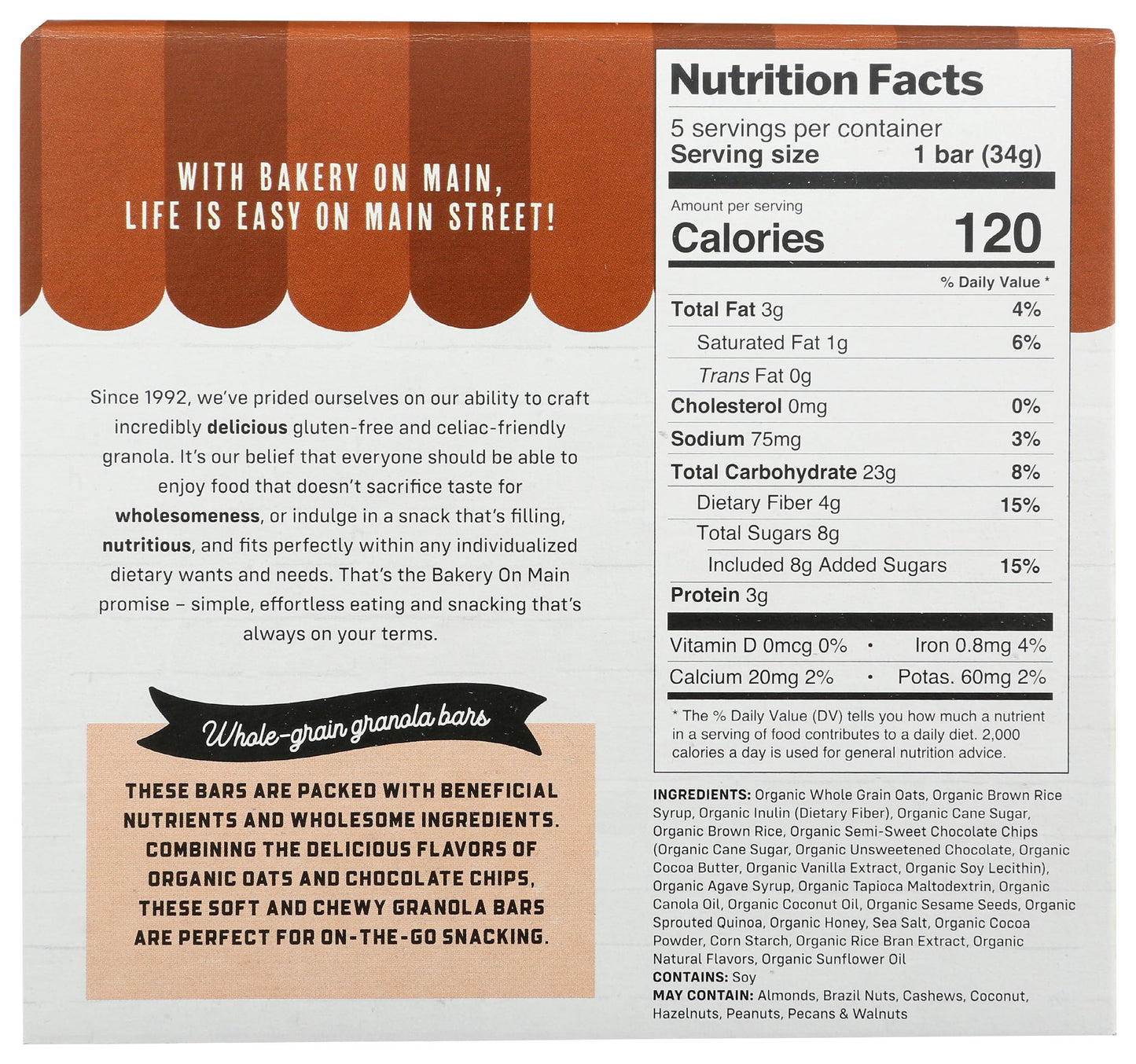 Bakery On Main, Bars Granola Double Chocolate 5 Count, 6 Ounce