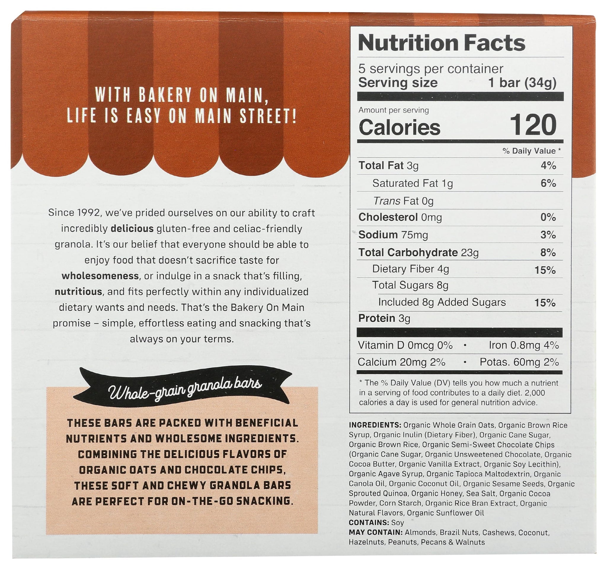 Bakery On Main, Bars Granola Double Chocolate 5 Count, 6 Ounce