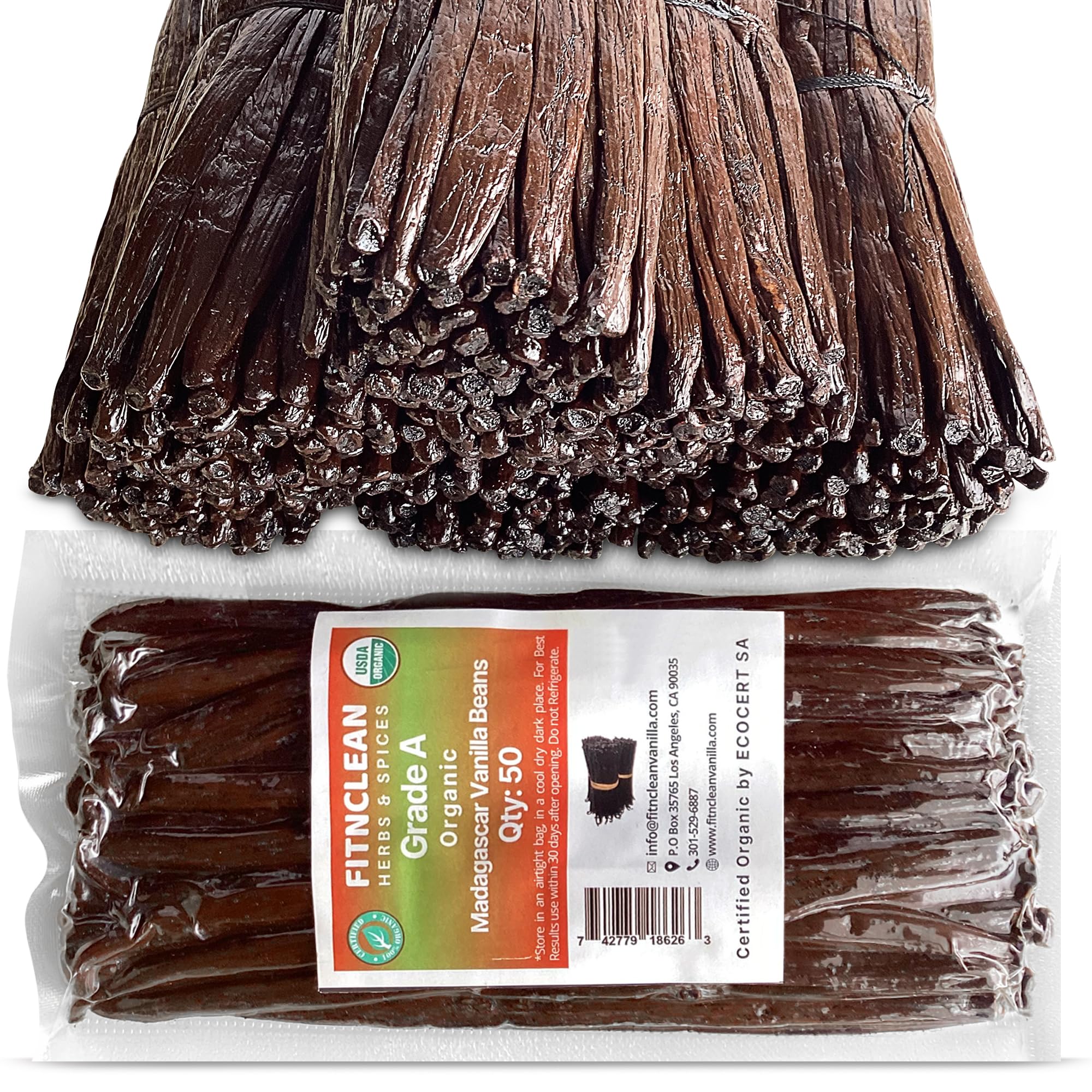 50 Organic Grade A Madagascar Vanilla Beans. Certified USDA Organic for Extract and All Things Vanilla. ~5" by FITNCLEAN VANILLA. Bulk Fresh NON-GMO
