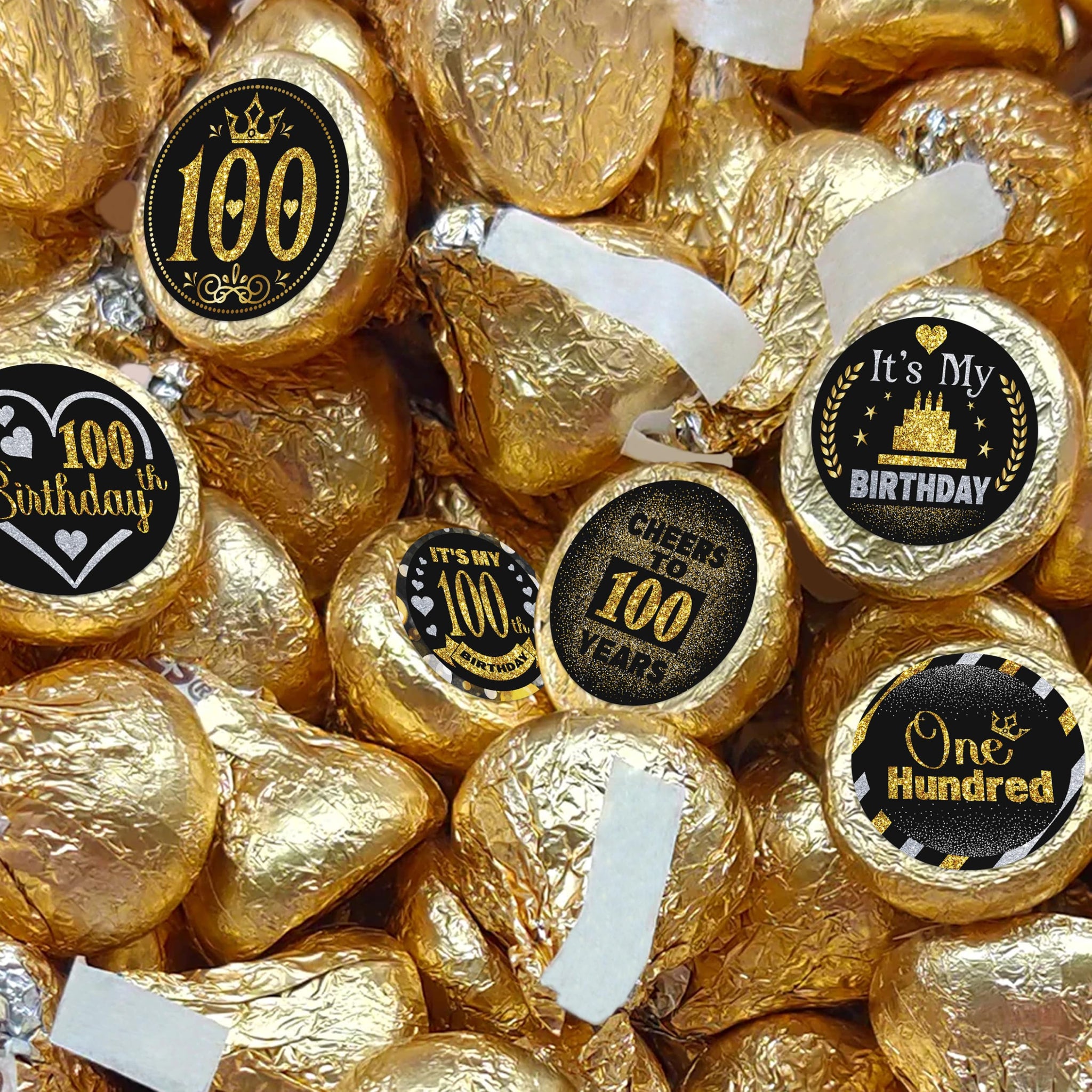 100 Years Old Round Candy Sticker - 100th Birthday Party Decor-Black Gold - Round Candy Sticker Party Favors - Labels Fit Chocolate Candy.5 Sheet