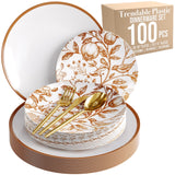 Trendables Fancy Plastic Dinnerware Sets 100 Pc Set 20 Guests Gold Silverware Disposable 20 X 10 Inch Charger Plates 20 X 8 Inch Dessert Plates 20 x