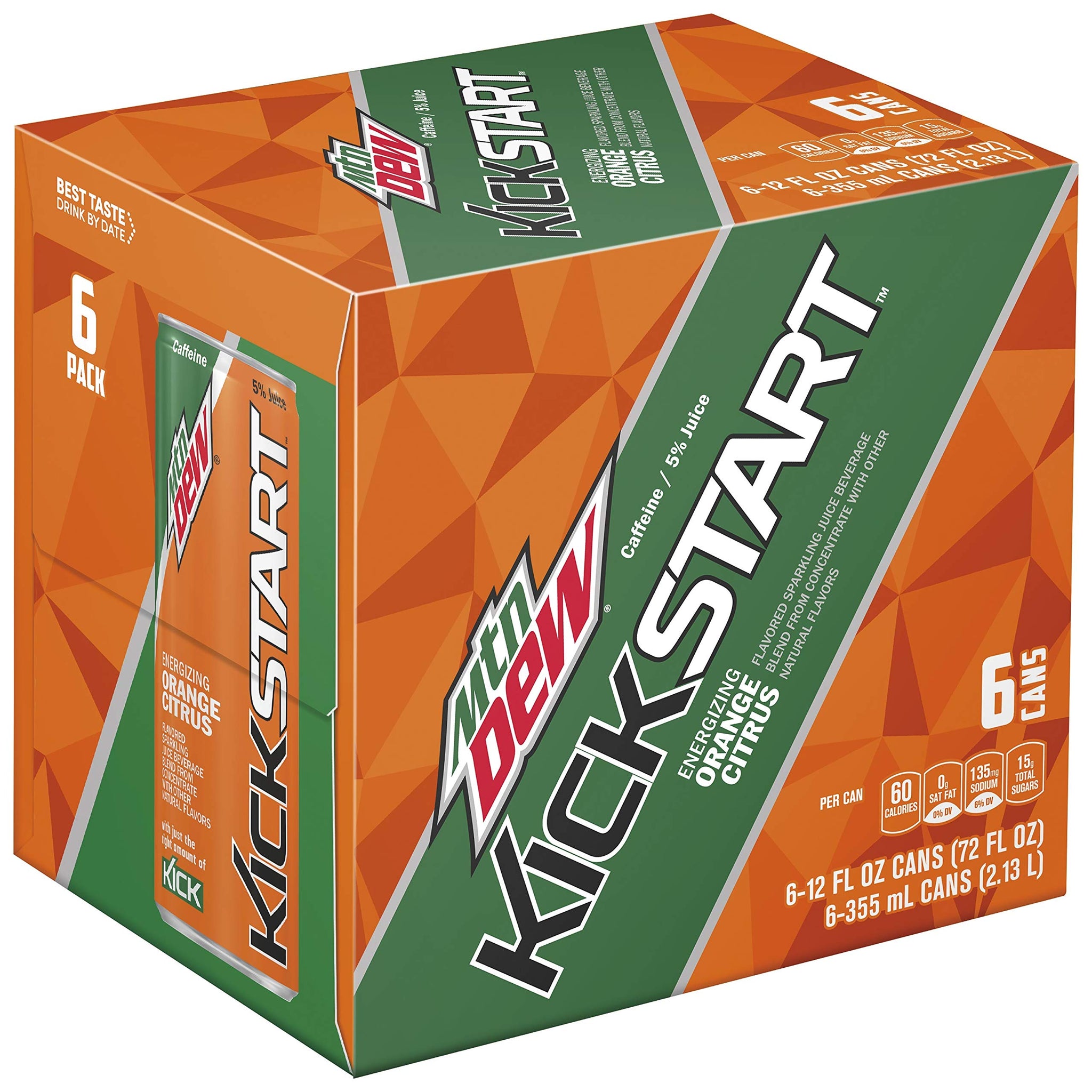 Mountain Dew Kickstart Orange Citrus, 72 fl oz (Pack Of 6)
