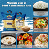 Rani Surti Kolam Indian Rice 160oz (10lbs) 4.54kg Cloth Bag ~ All Natural | Gluten Friendly | Vegan | Kosher | Export Quality | Indian Origin