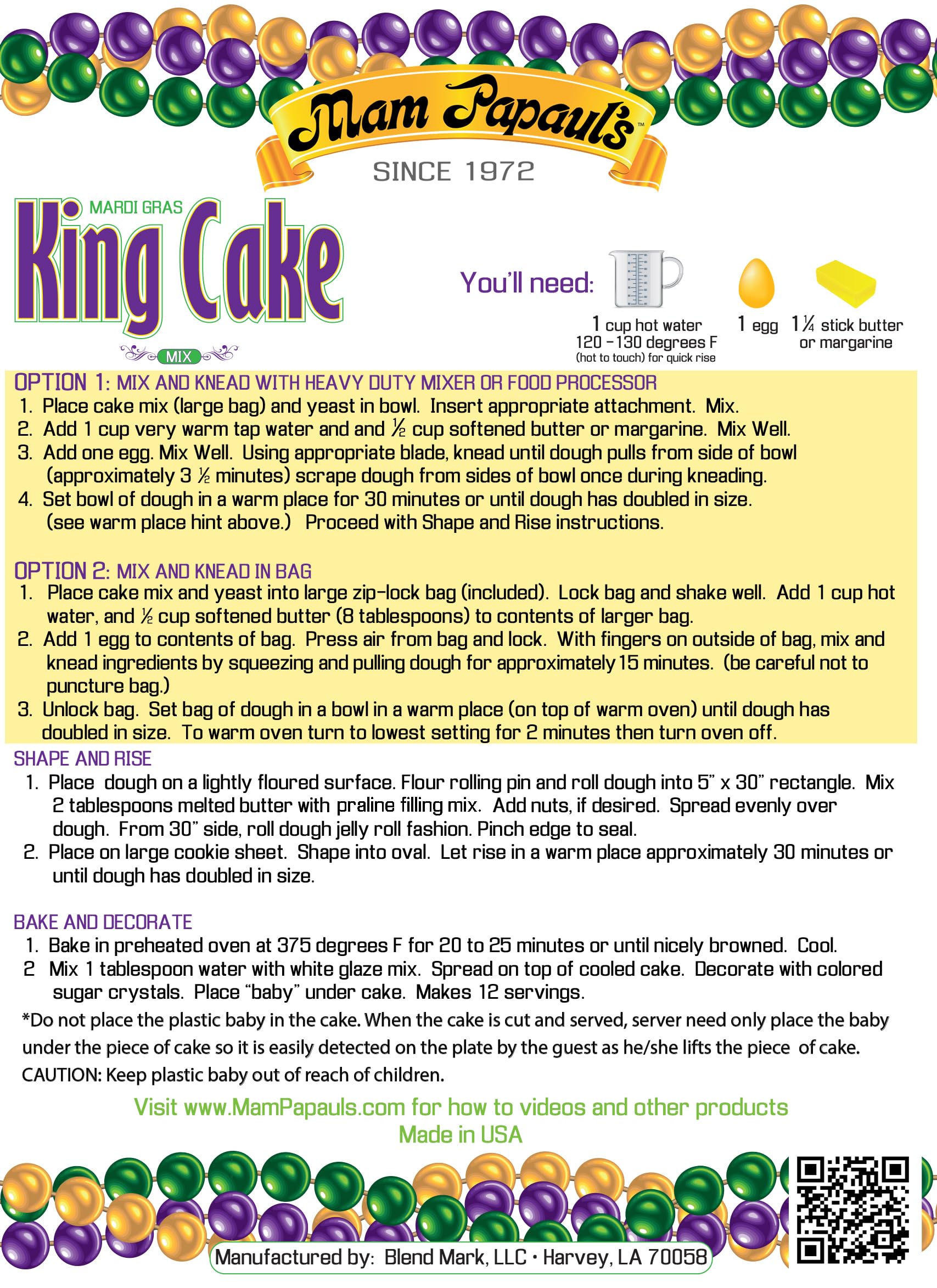 Mam Papaul's Mardi Gras King Cake Mix Kit 28.5 oz - 2 Pack