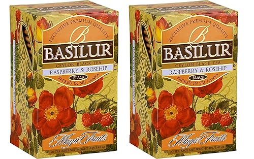 Basilur | Raspberry & Rosehip Tea | Ceylon Black Tea | Magic Fruits Collection | 20 Count Foil Enveloped - Pack of 2
