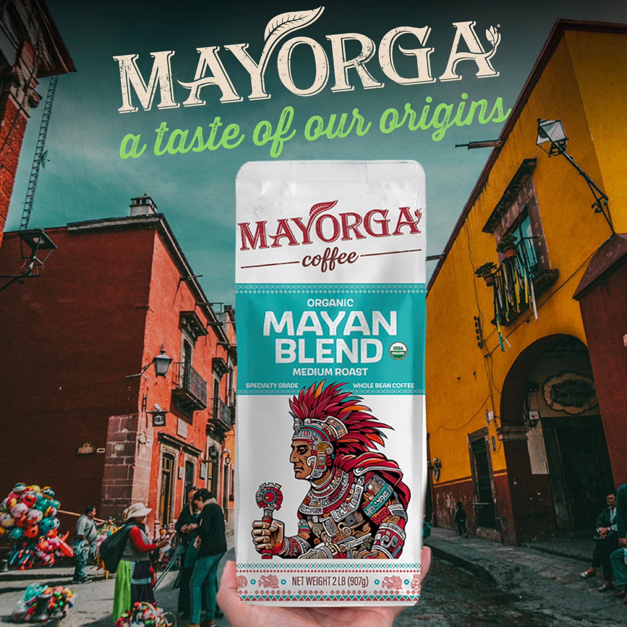 Mayorga Organic Coffee 2lb Mayan Blend - Medium Roast Whole Bean Coffee Specialty Grade, 100% Arabica, Slow Roasted, Chocolate and Floral Flavor