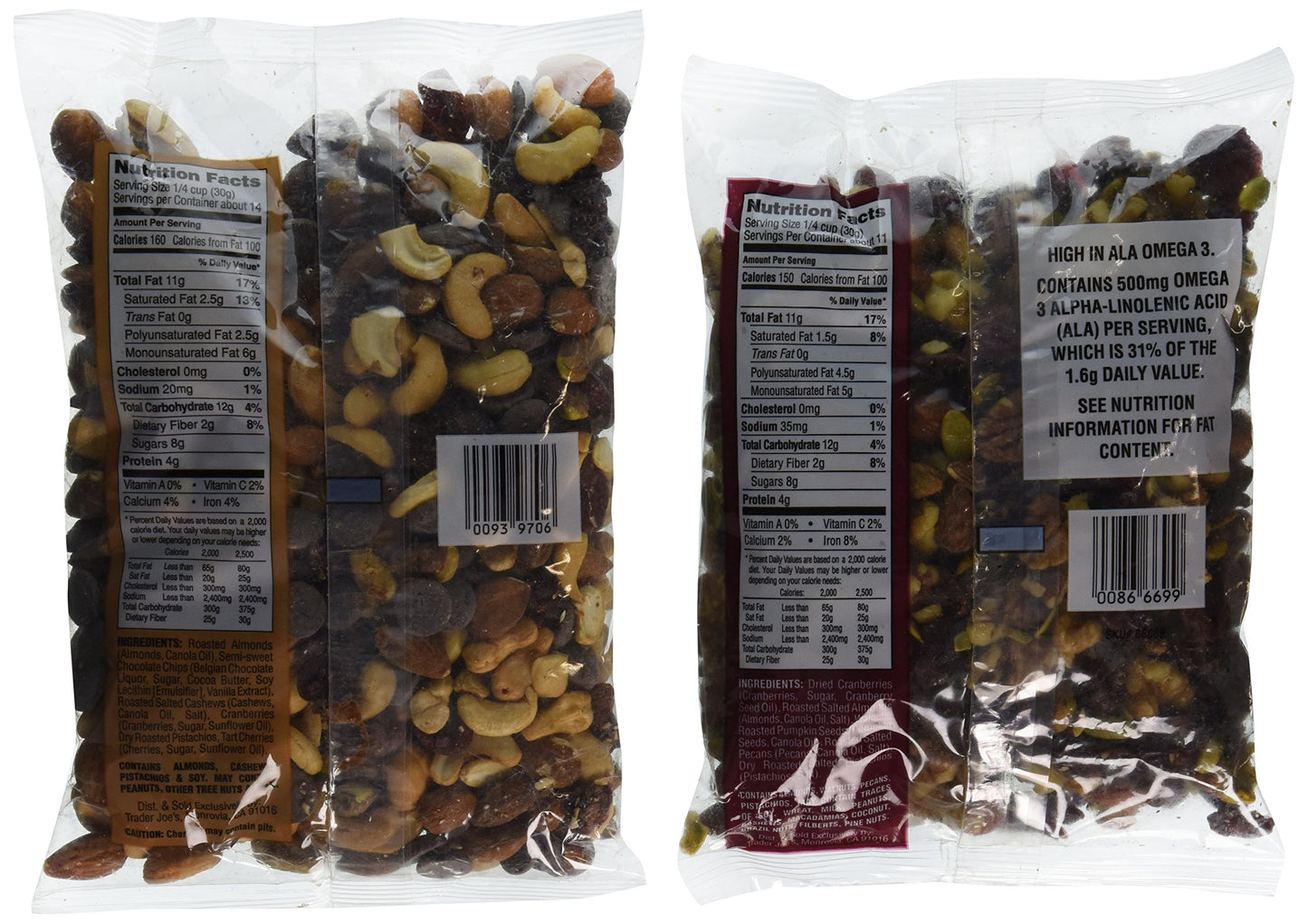 Trader Joe's Trail Mix Bundle: Happy Trekking and Omega Trek Mix with Fortified Cranberries