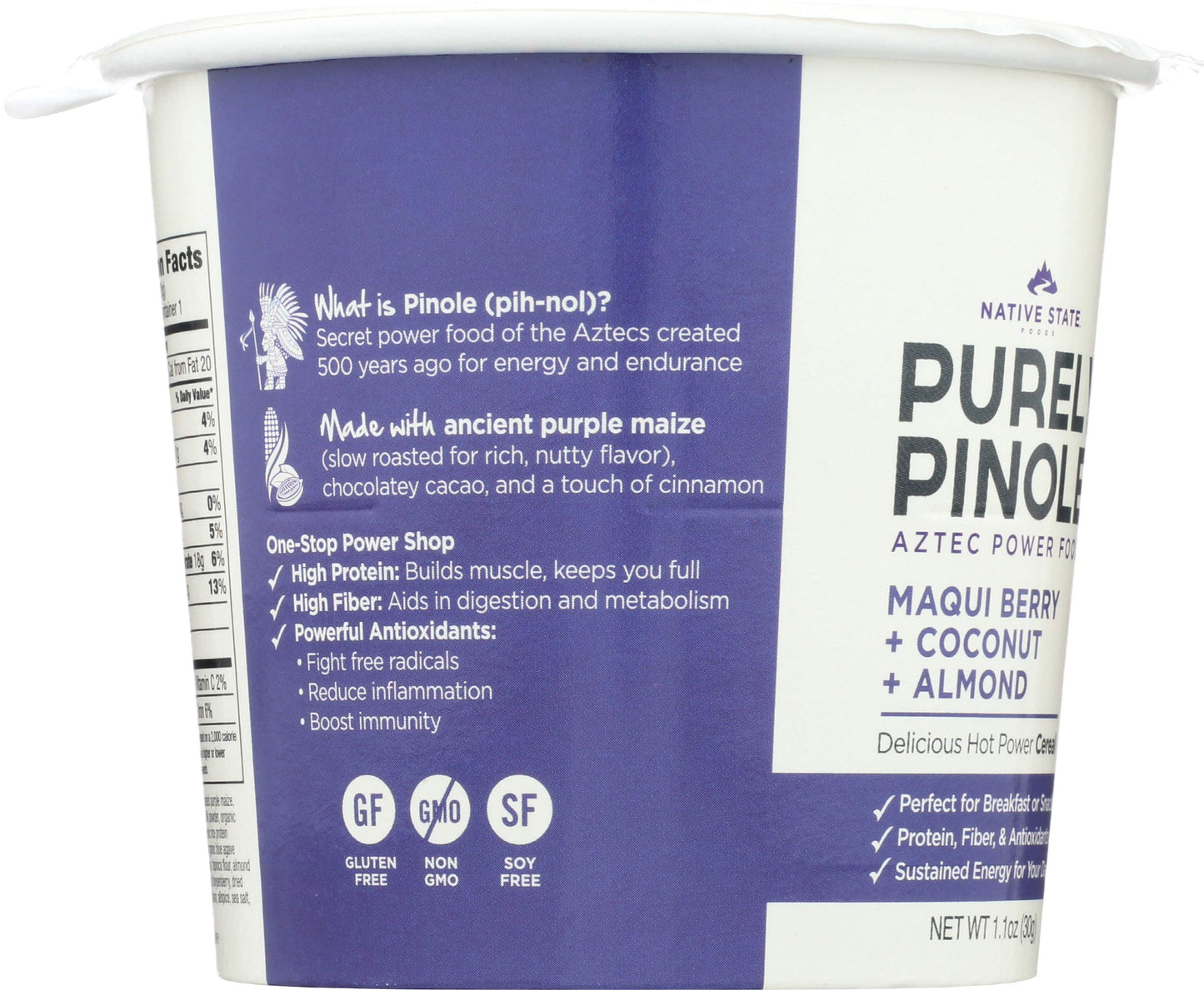 PURELY PINOLE Cereal Cup Maqui Berry Coconut Almond, 1.1 OZ