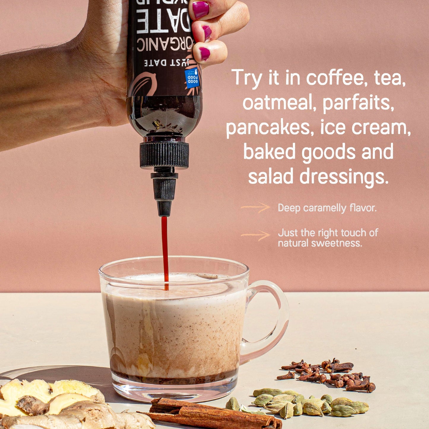 Just Date Syrup : Organic Date Sweetener | One 8.8 OZ Squeeze Bottle I Low-Glycemic, Vegan, Paleo | 1 Ingredient : 100% Organic Medjool Dates