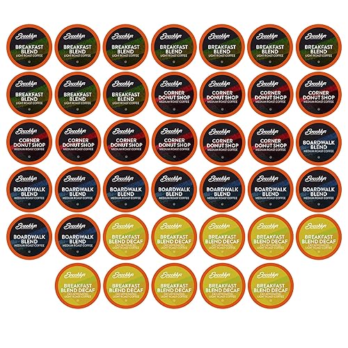 Brooklyn Beans Coffee Pods, Breakfast Gourmet Variety Pack - Compatible with Keurig K Cup Brewers Including 2.0 Machines, 40 Count, Light Roast