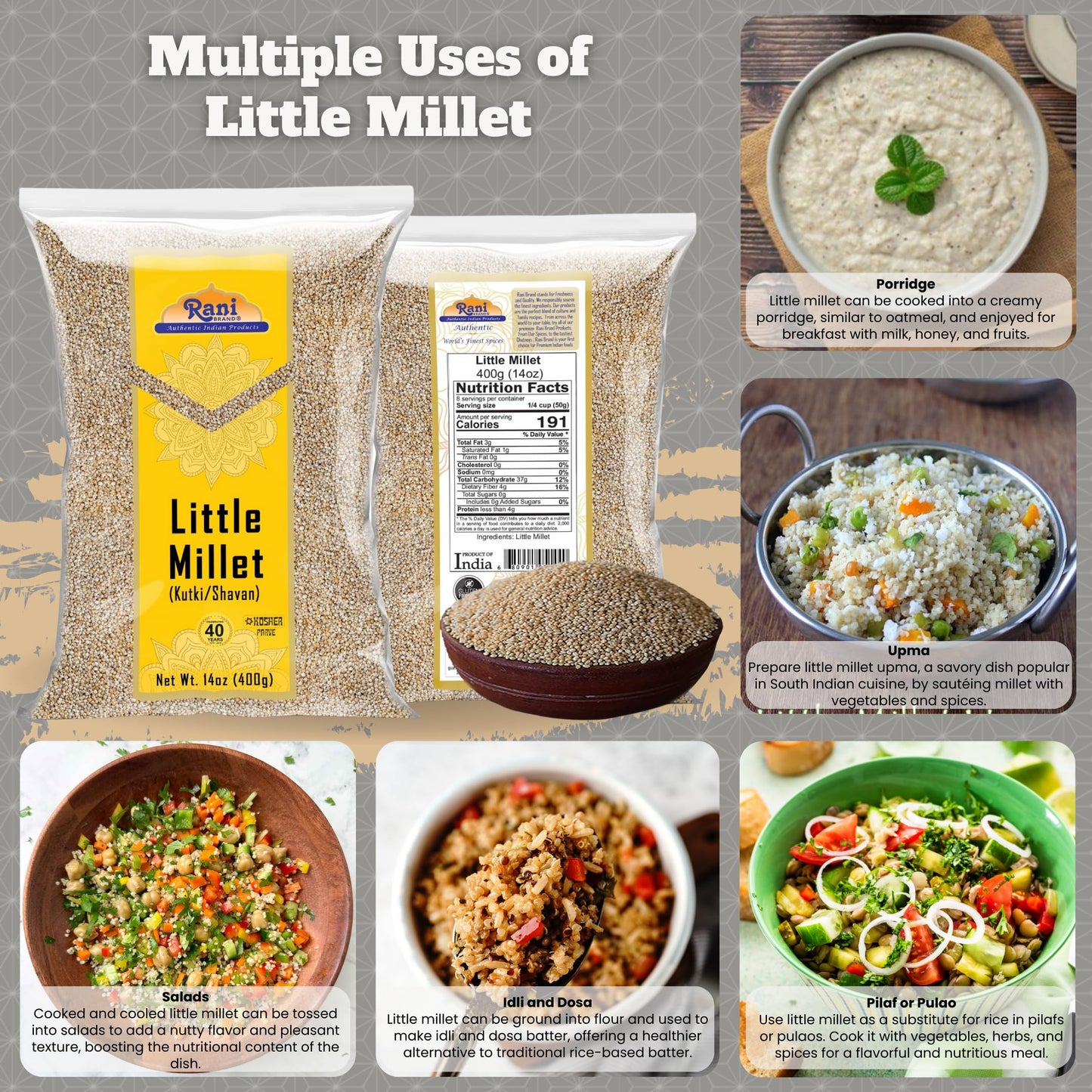 Rani Little Millet (Panicum Sumatrense) Whole Ancient Grain Seeds 14oz (400g) ~ All Natural | Gluten Friendly | NON-GMO | Kosher | Vegan | Indian Origin | Kutki/Shavan/Saamai/Sama Kannada