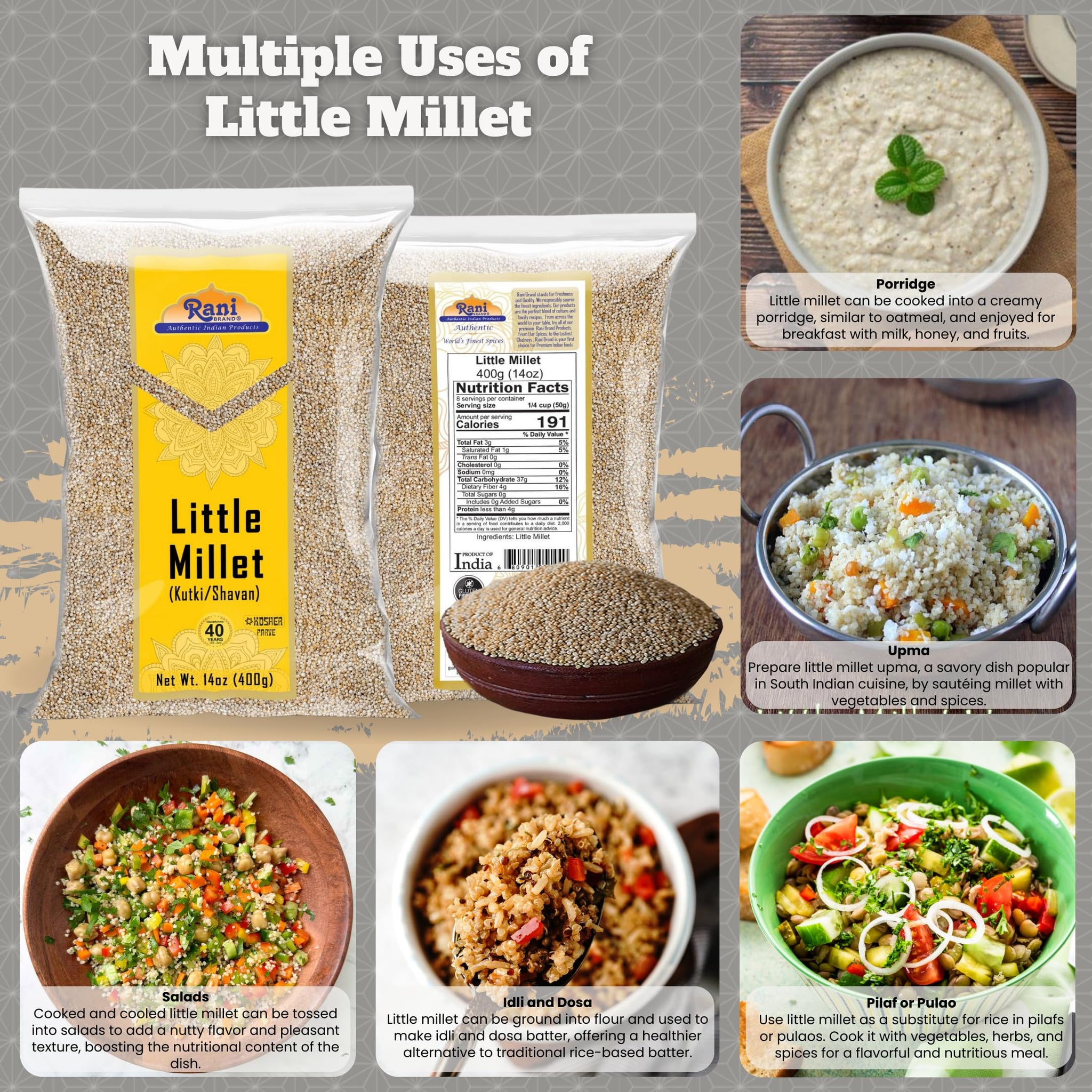 Rani Little Millet (Panicum Sumatrense) Whole Ancient Grain Seeds 14oz (400g) ~ All Natural | Gluten Friendly | NON-GMO | Kosher | Vegan | Indian Origin | Kutki/Shavan/Saamai/Sama Kannada