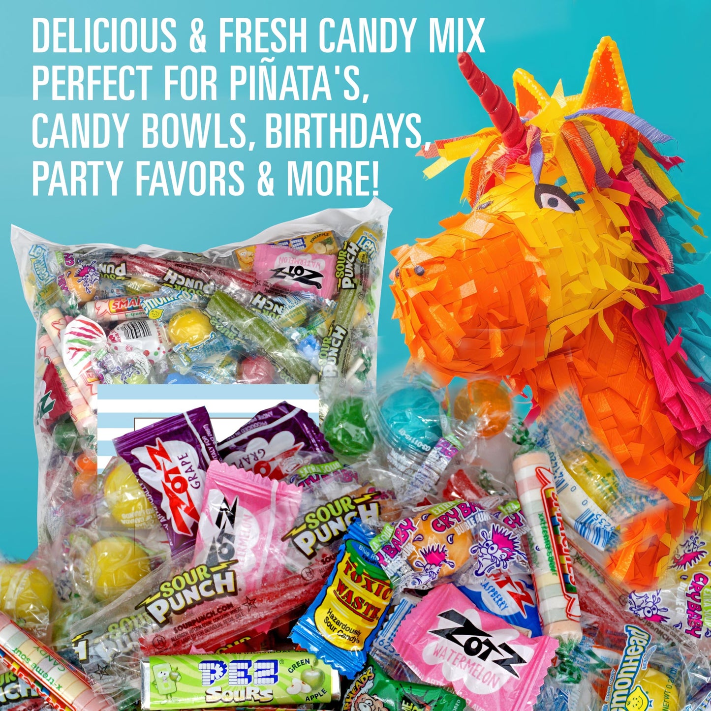 Sour Candy Variety Pack, 2 Pound Sour Candy Mix, Individually Wrapped Bulk Candies, Party Mix Assortment, Pinata Stuffers, Candies For Goodie Bags
