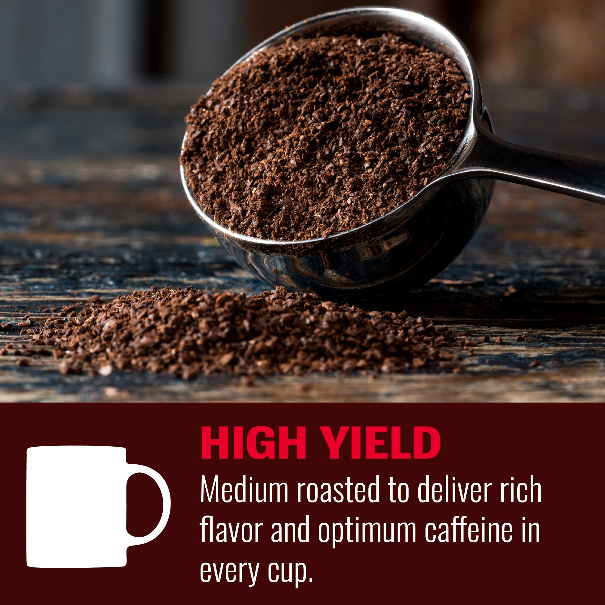 Hills Bros High Yield Ground Coffee, Medium Roast, 23 Oz. Can (Pack of 6) - Full-Bodied Rich Coffee Taste, Balanced for Optimum Caffeine