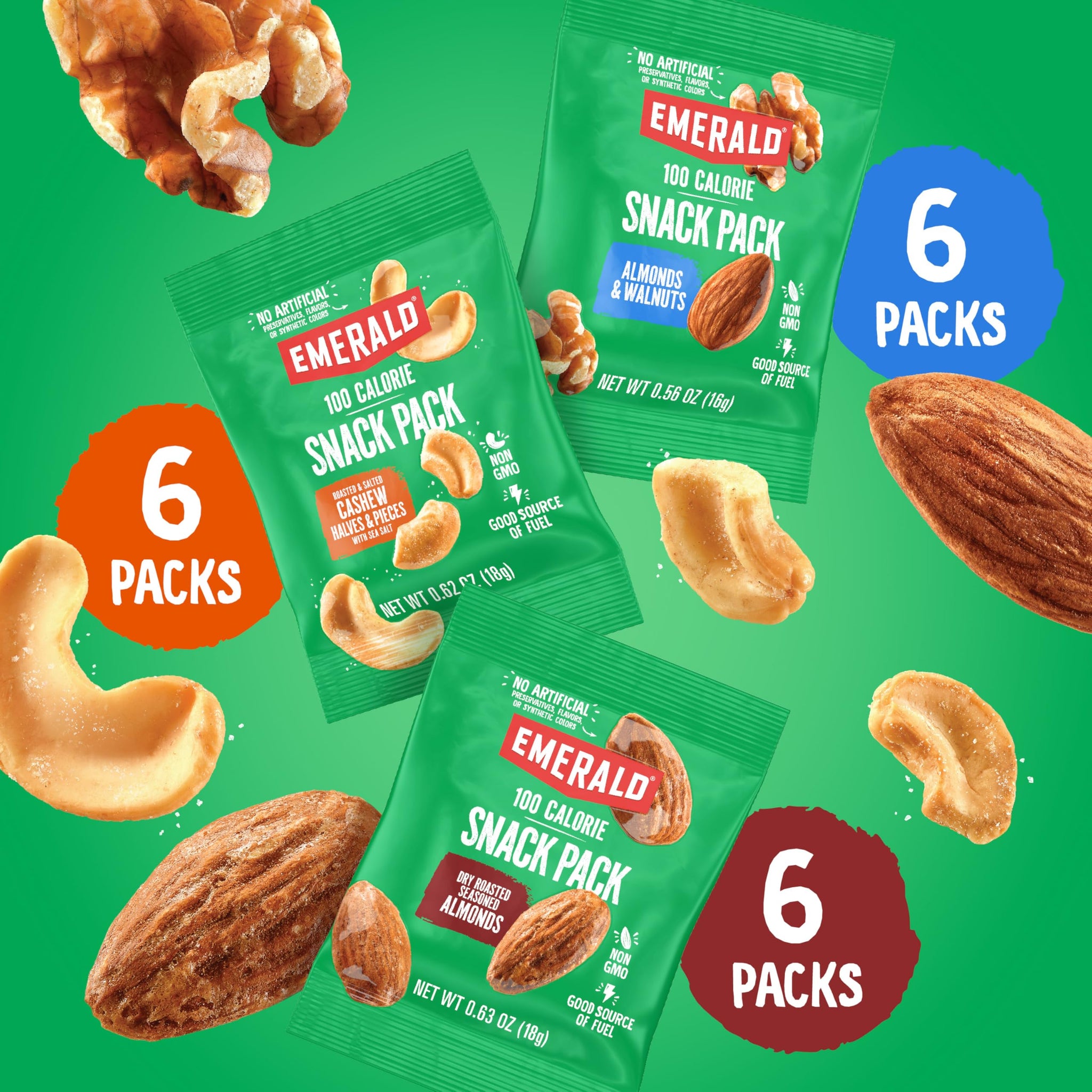 Emerald Nuts Mixed Nuts Variety Pack 18ct (1-Pack) , 100-Calorie Individual Packs , Features Dry Roasted Almonds, Natural Almonds & Walnuts