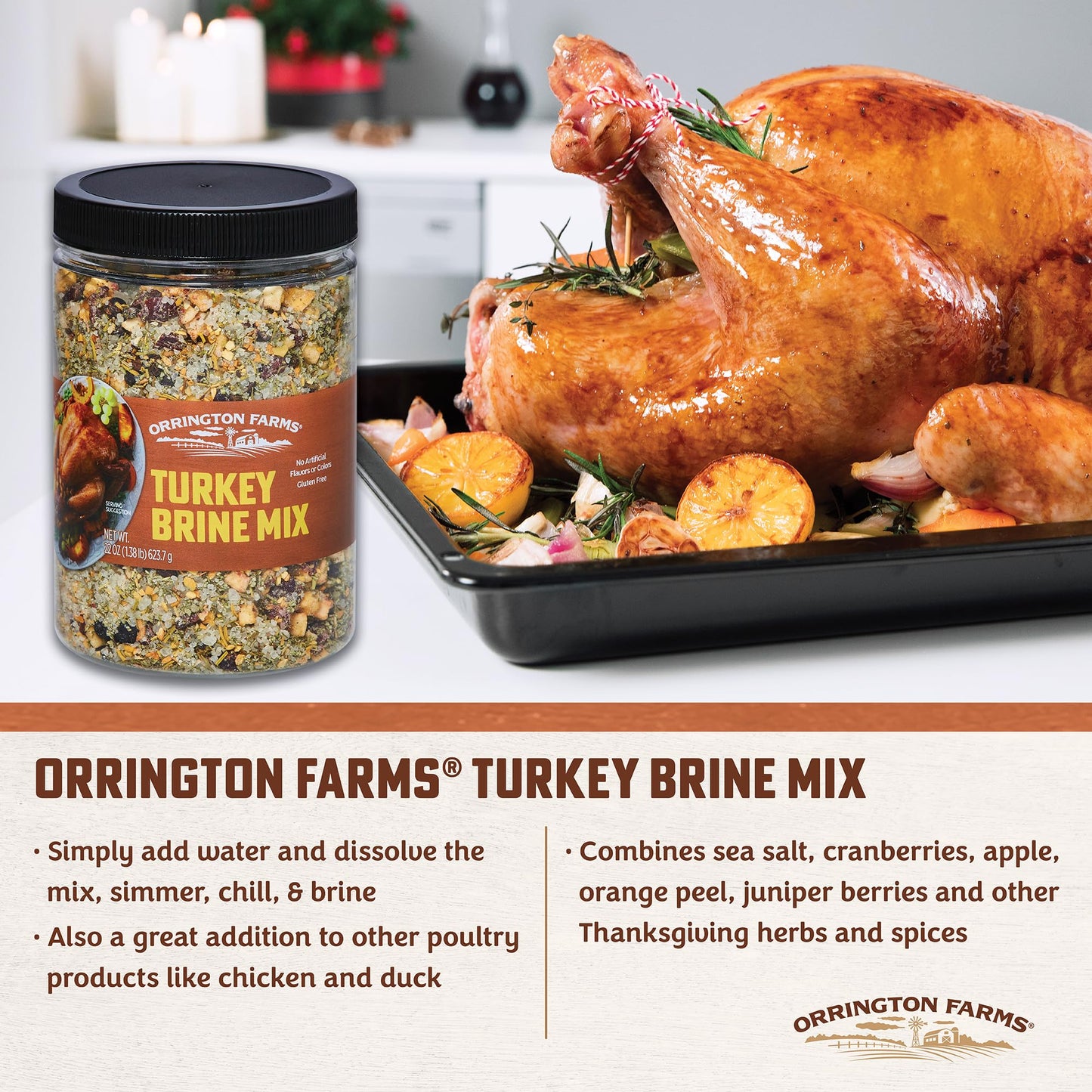 Orrington Farms Turkey Brine Mix | Savory Blend of Sea Salt, Cranberries, Sage, Juniper Berries & More | Brine Turkeys up to 25 Pounds | No Artificial