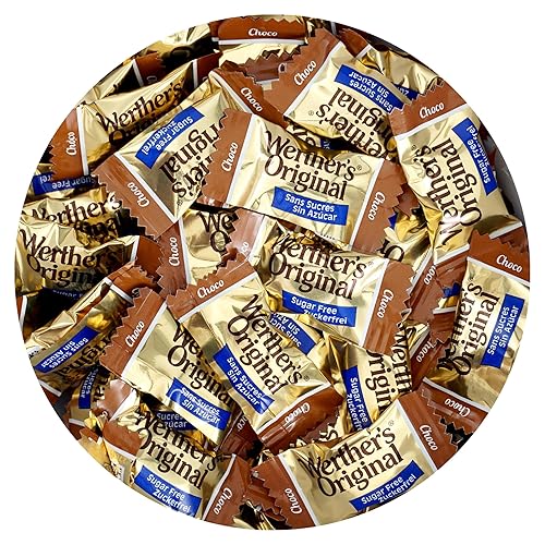 Werthers Sugar Free Hard Candy Chocolate Caramels, 1 Pound Bulk Bag, Individually Wrapped Sugar Free Werthers Candy, The Hampton Popcorn & Candy