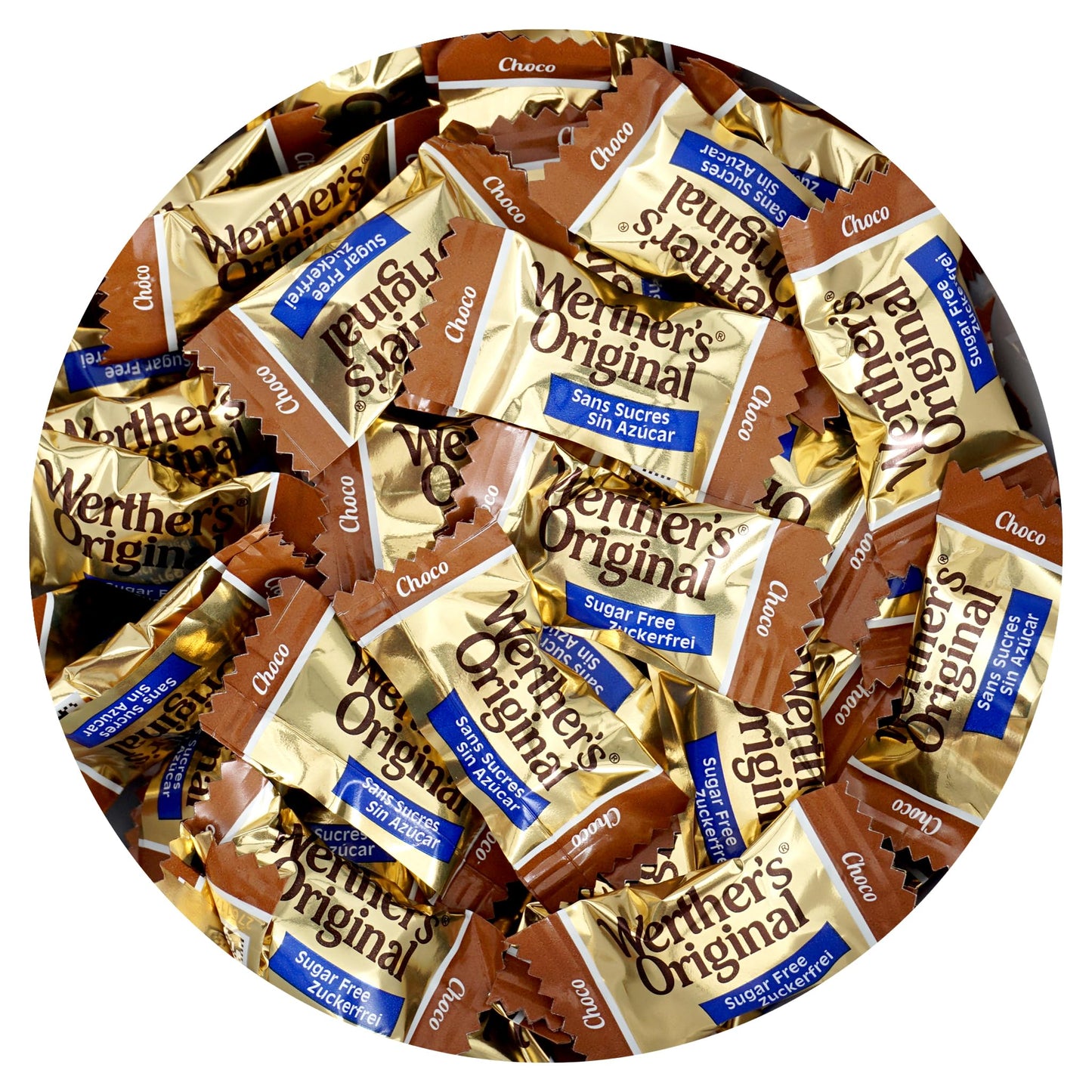 Werthers Sugar Free Hard Candy Chocolate Caramels, 1 Pound Bulk Bag, Individually Wrapped Sugar Free Werthers Candy, The Hampton Popcorn & Candy