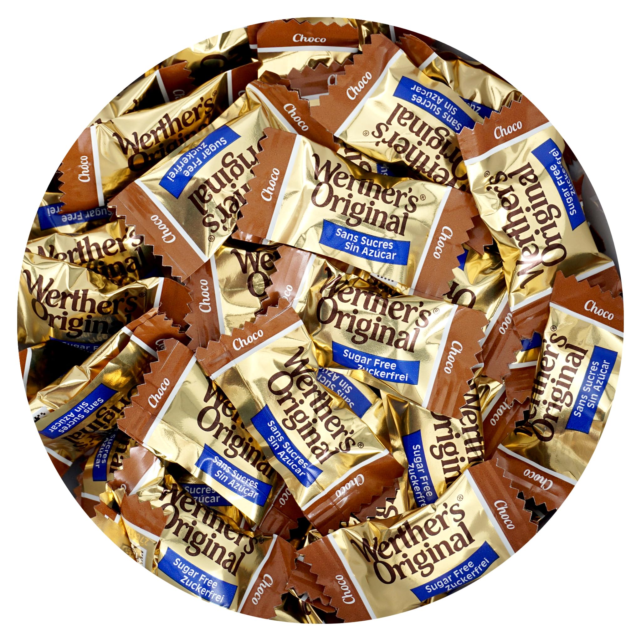 Werthers Sugar Free Hard Candy Chocolate Caramels, 1 Pound Bulk Bag, Individually Wrapped Sugar Free Werthers Candy, The Hampton Popcorn & Candy