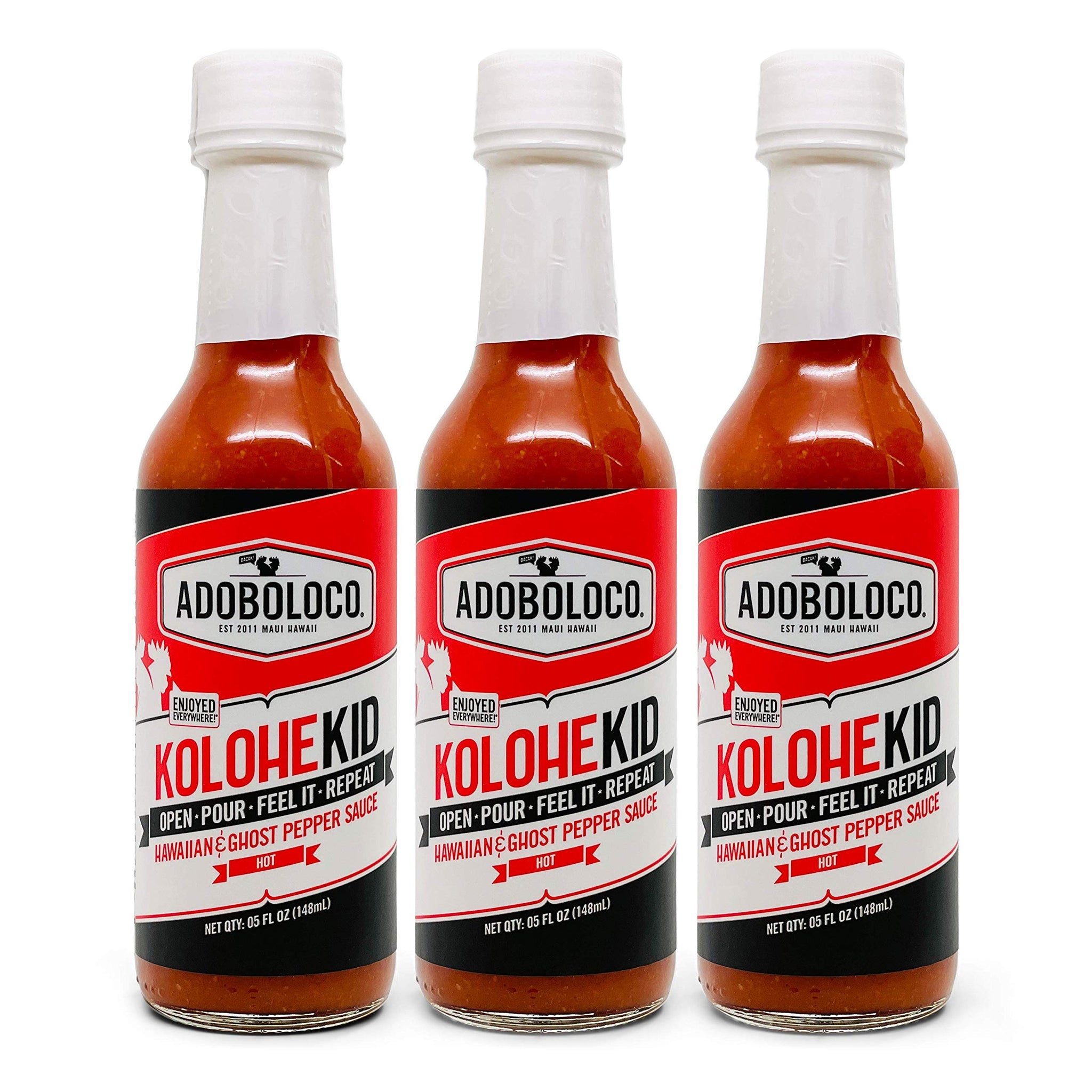 Adoboloco Hot Sauce Kolohekid Hawaiian Spicy Sauce (3-Pack) 5oz Hot Ghost Pepper Chili Sauce - Featured on Hot Ones!