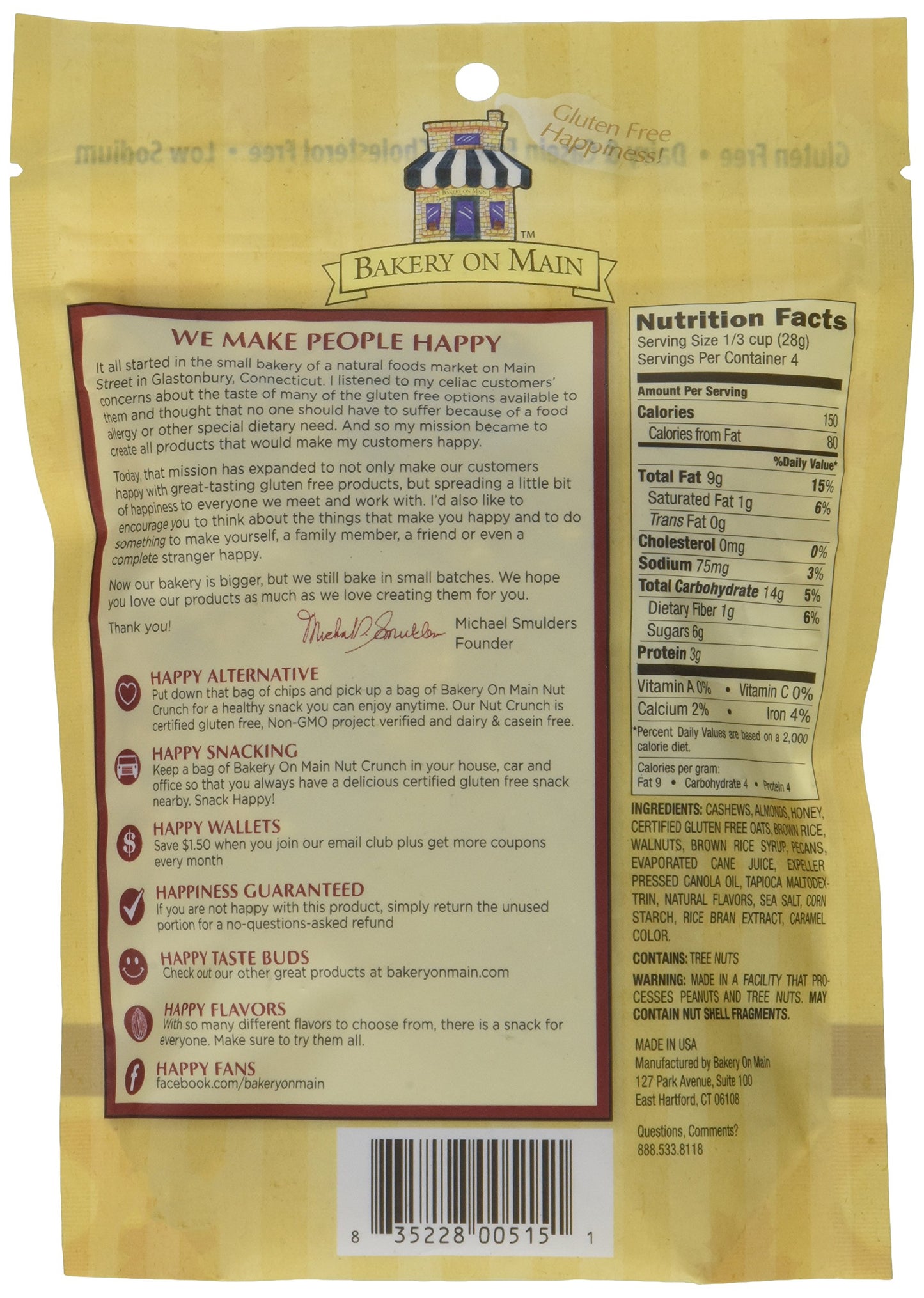 Bakery On Main Gluten-Free, Non-GMO Nut Crunch Snack, Maple Vanilla, 4 Ounce (3 Count)