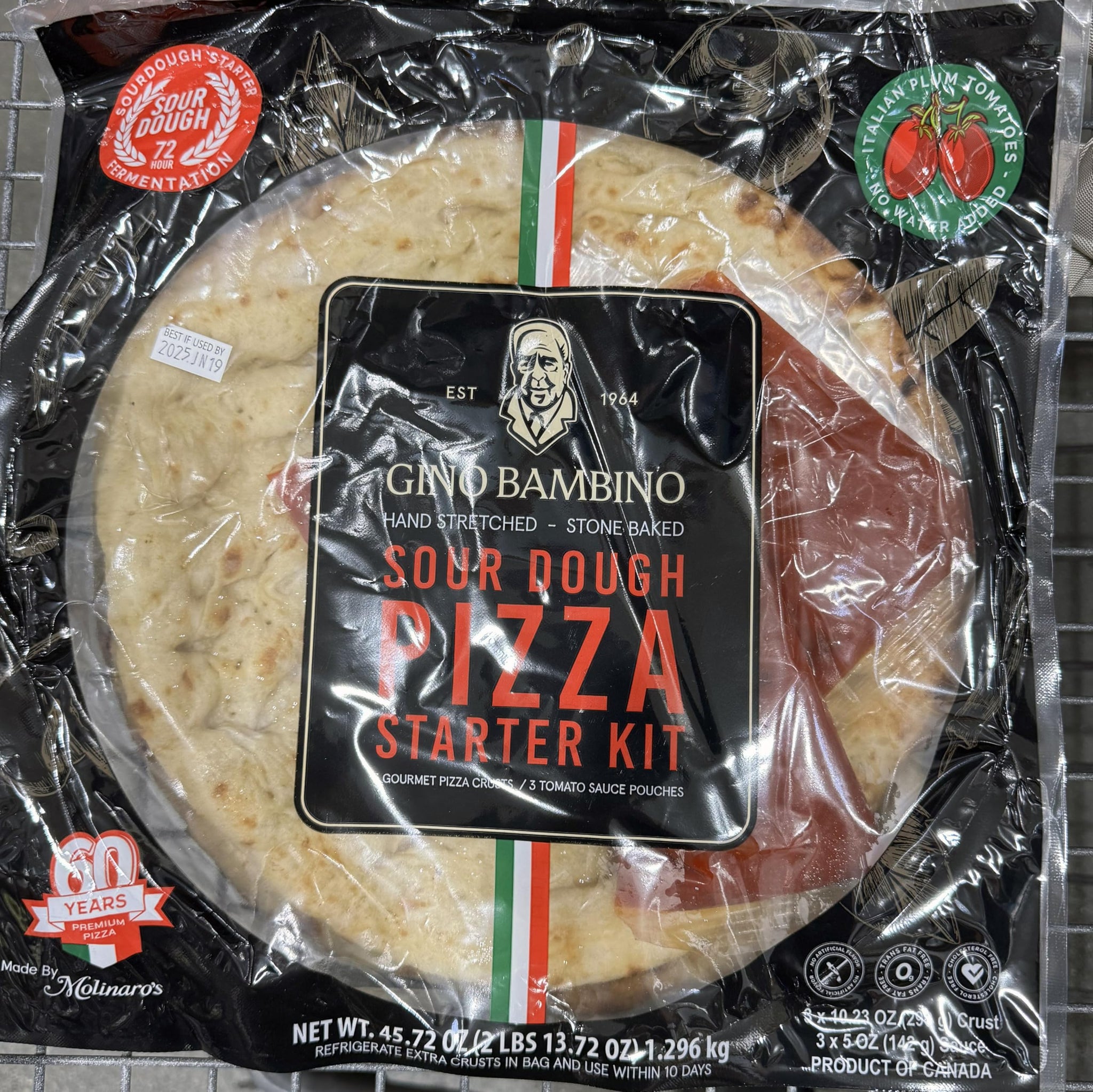Gino Bambino Sourdough Pizza Starter Kit, Hand Stretched Stone Baked, 3 Crusts with Sauce, 45.72 oz