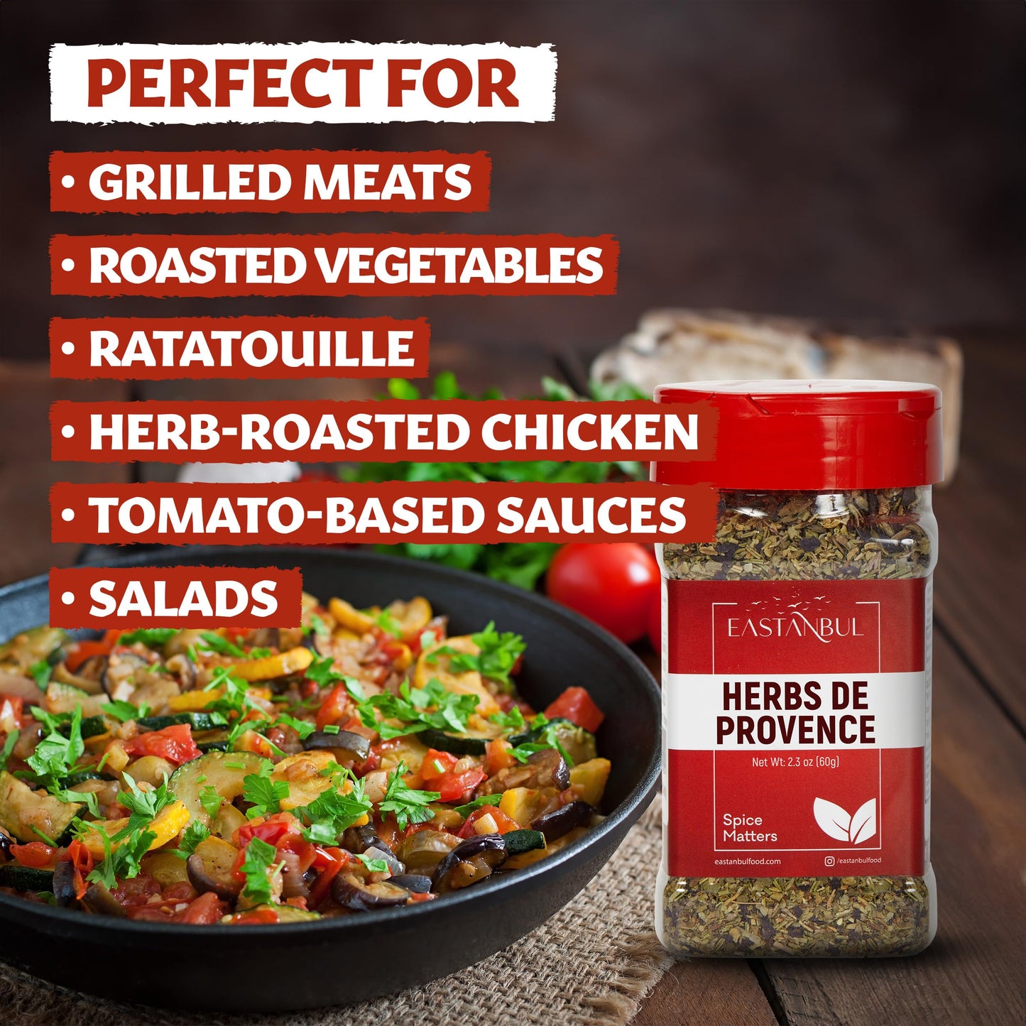 Eastanbul Herbs De Provence Seasoning, 2.3oz, Natural Herbes De Provence Seasoning Spice Blend, From France Culinary Tradition, Perfect for Grills