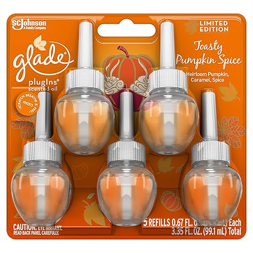Glade PlugIns Scented Oil Air Freshener Refill 5 CT | Toasty Pumpkin Spice Scent - 0.67 Ounce Each | 3.35 FL. OZ. Total - Limited Edition