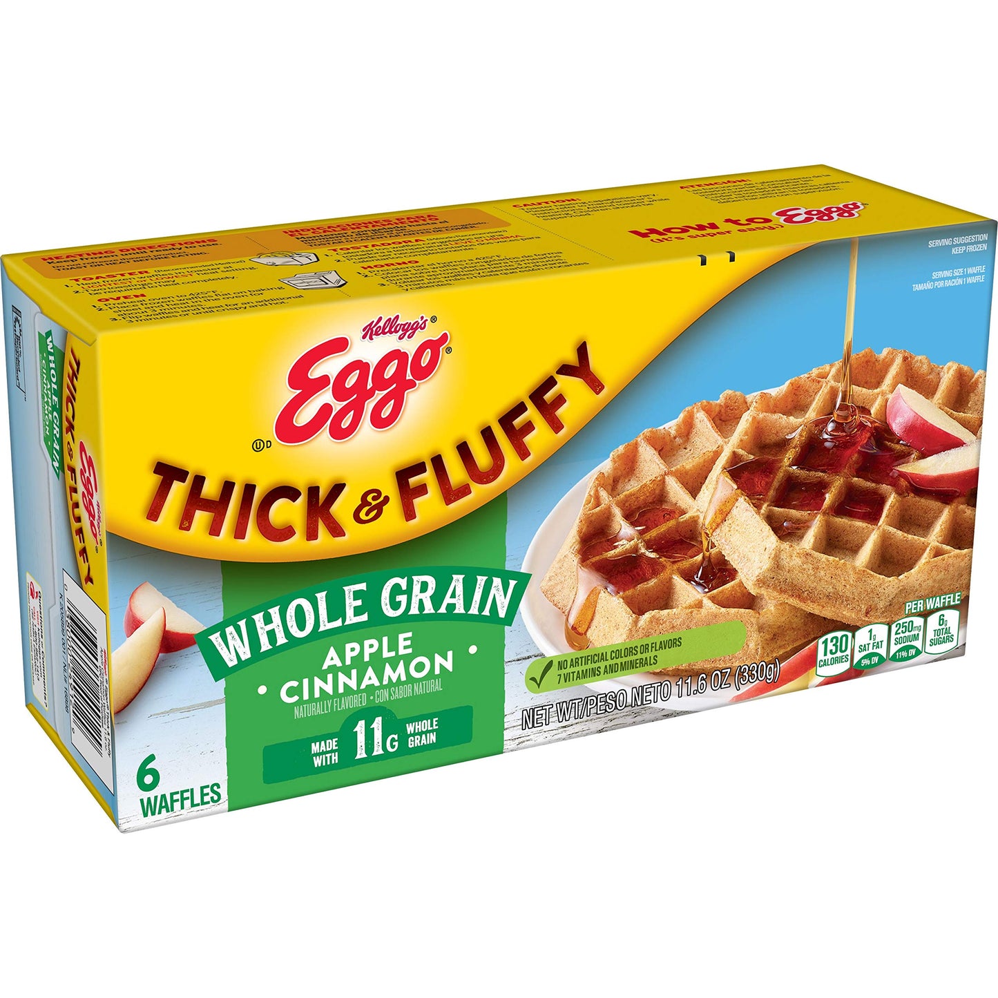 Eggo Thick and Fluffy Frozen Waffles, Frozen Breakfast, Resealable, Belgian Style, Apple Cinnamon, 11.6oz Box (6 Waffles)