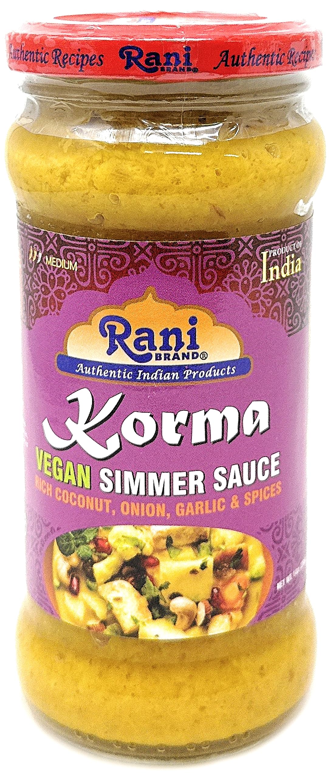 Rani Korma Curry Vegan Simmer Sauce (Rich Coconut, Onion, Garlic & Spices) 14oz (400g) Glass Jar ~ Easy to Use | Vegan | No Colors | All Natural |
