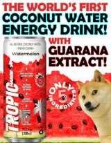 Tropicharge 100% Coconut Water Energy Drink with Guarana Extract (24 pack 330ml/6 flavours) - Zero Sweeteners or Added Sugar - All Natural - Passion